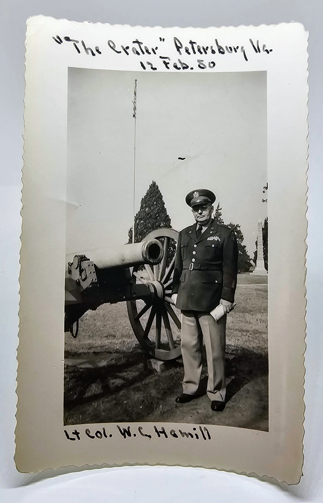 1950 US Solider Lt.Col. W.C. Hamill At The Crater Petersburg VA. Huge Canon 1950 US Solider Lt.Col. W.C. Hamill At The Crater Petersburg VA. Huge Canon