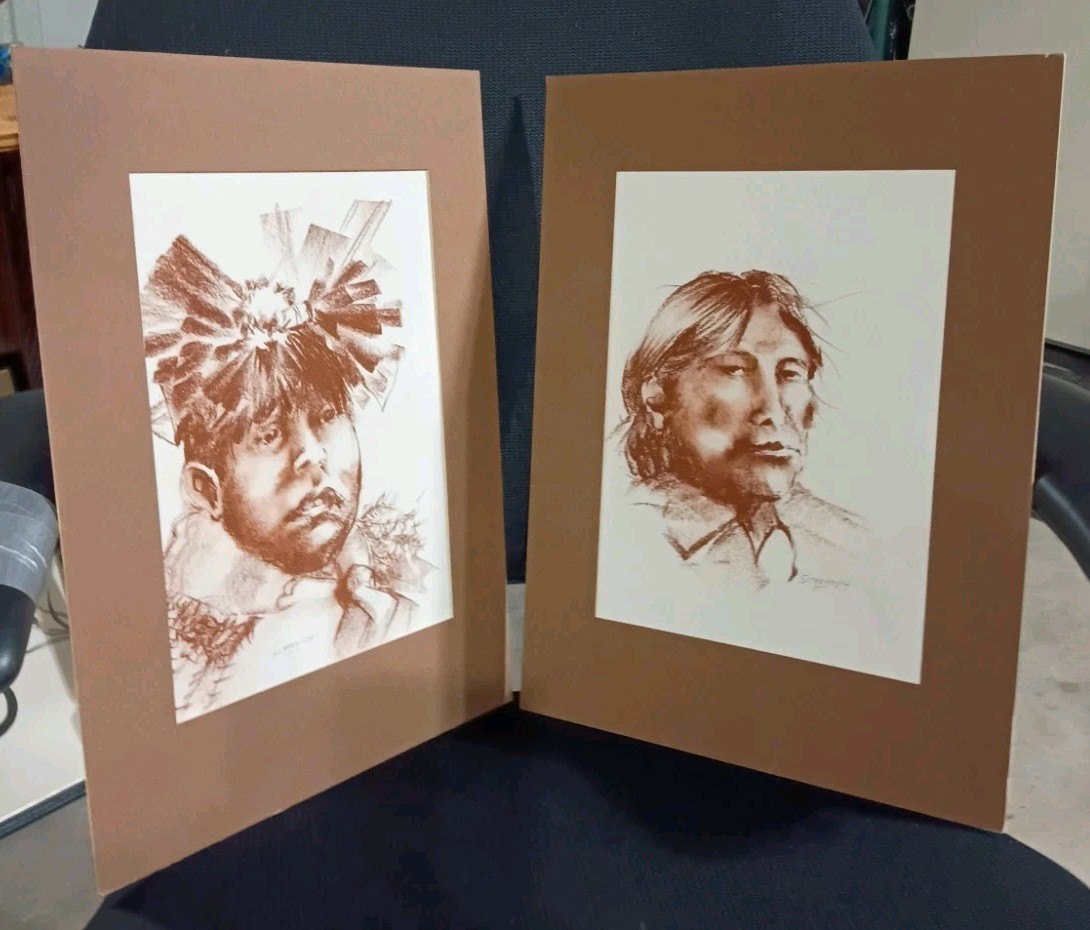 CLIFFORD BRYCELEA NATIVE AMERICAN NAVAJO ORIGINAL 1975 PAIR OF SKETCHES CLIFFORD BRYCELEA NATIVE AMERICAN NAVAJO ORIGINAL 1975 PAIR OF SKETCHES