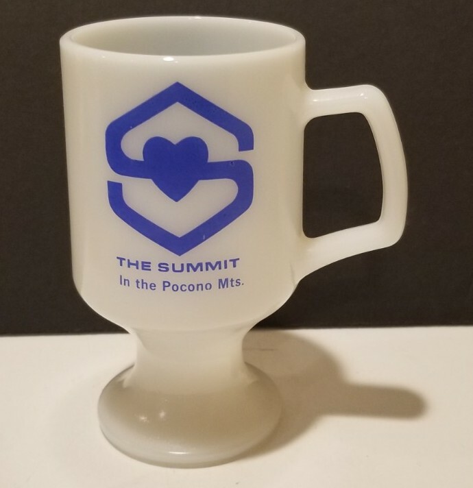 Vintage THE SUMMIT  In The Pocono Mts. MILK GLASS PEDESTAL MUG GLASS Hotel PA.