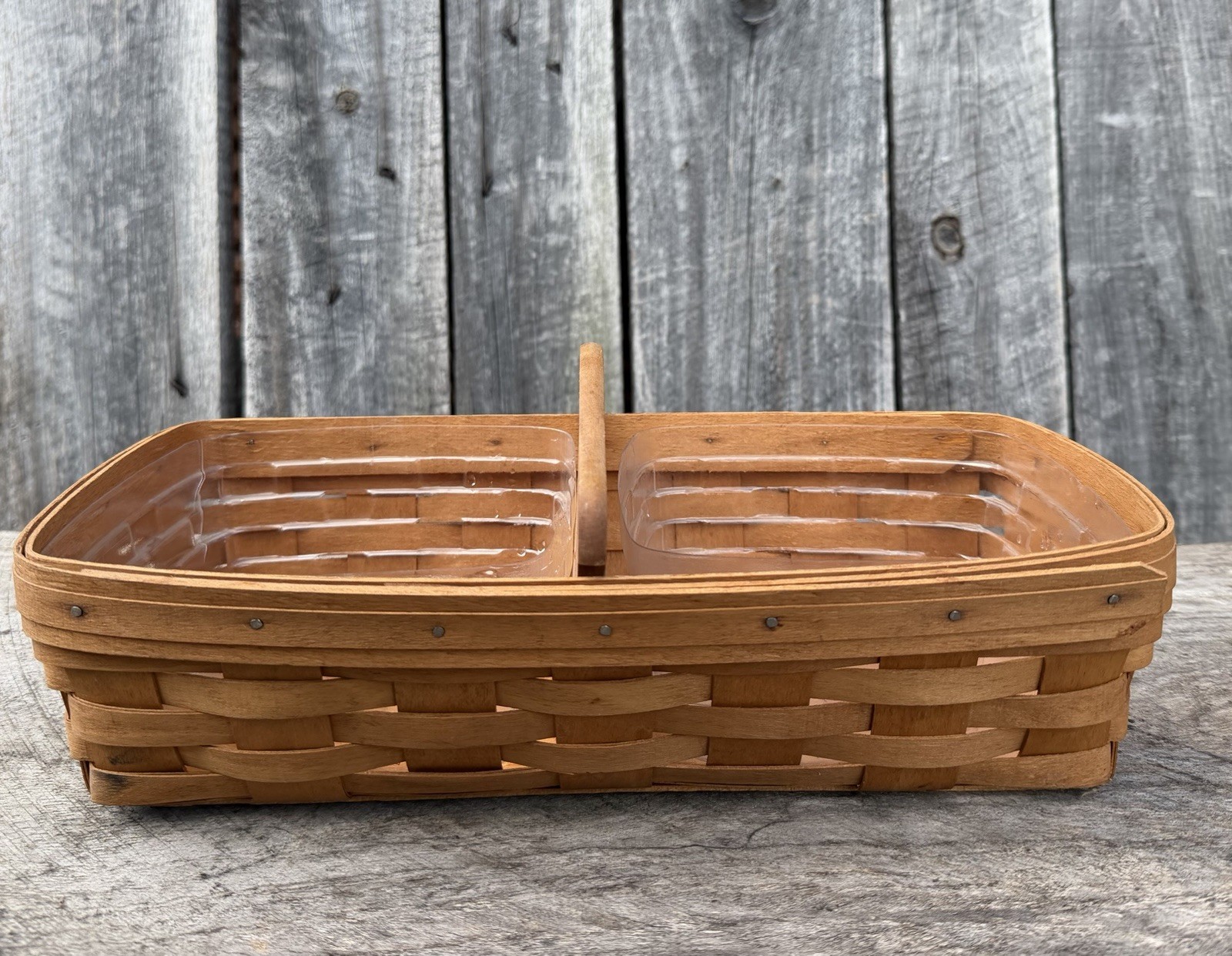 Vintage LONGABERGER 2Pc CRACKER / BREAD BASKET SET WOOD DIVIDER Signed 1993 Vintage LONGABERGER 2Pc CRACKER / BREAD BASKET SET WOOD DIVIDER Signed 1993