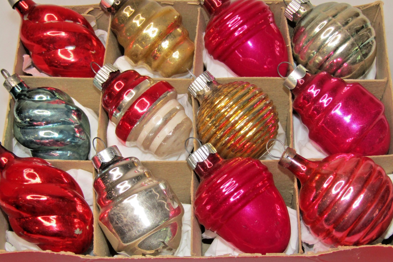 Lot VTG Glass Figural ACORN SWIRL LANTERN Christmas Ornament Shiny Brite Corning Lot VTG Glass Figural ACORN SWIRL LANTERN Christmas Ornament Shiny Brite Corning