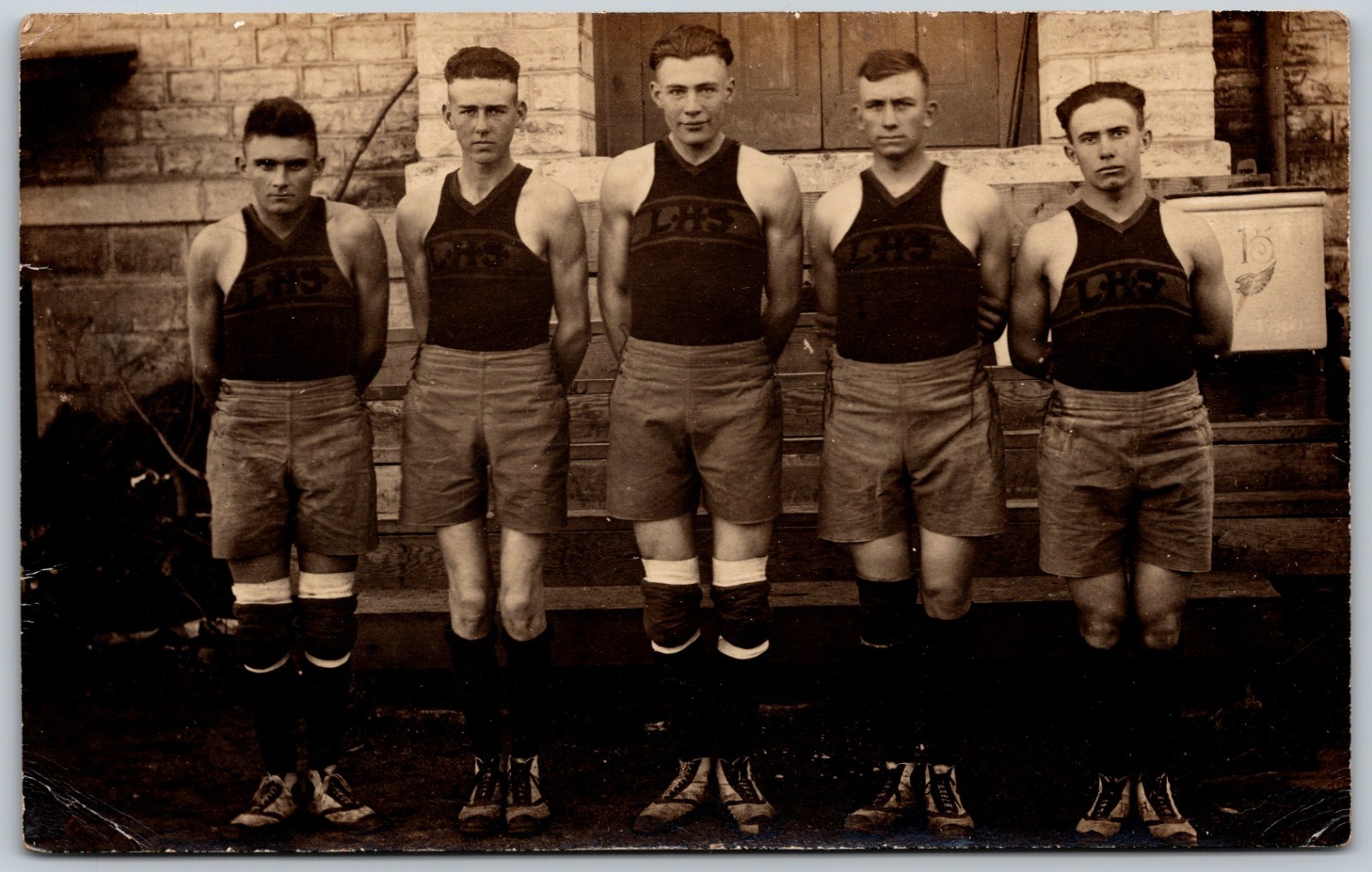 RPPC c1910s Basketball Team Group Stone Building ANTIQUE Postcard 10358 RPPC c1910s Basketball Team Group Stone Building ANTIQUE Postcard 10358