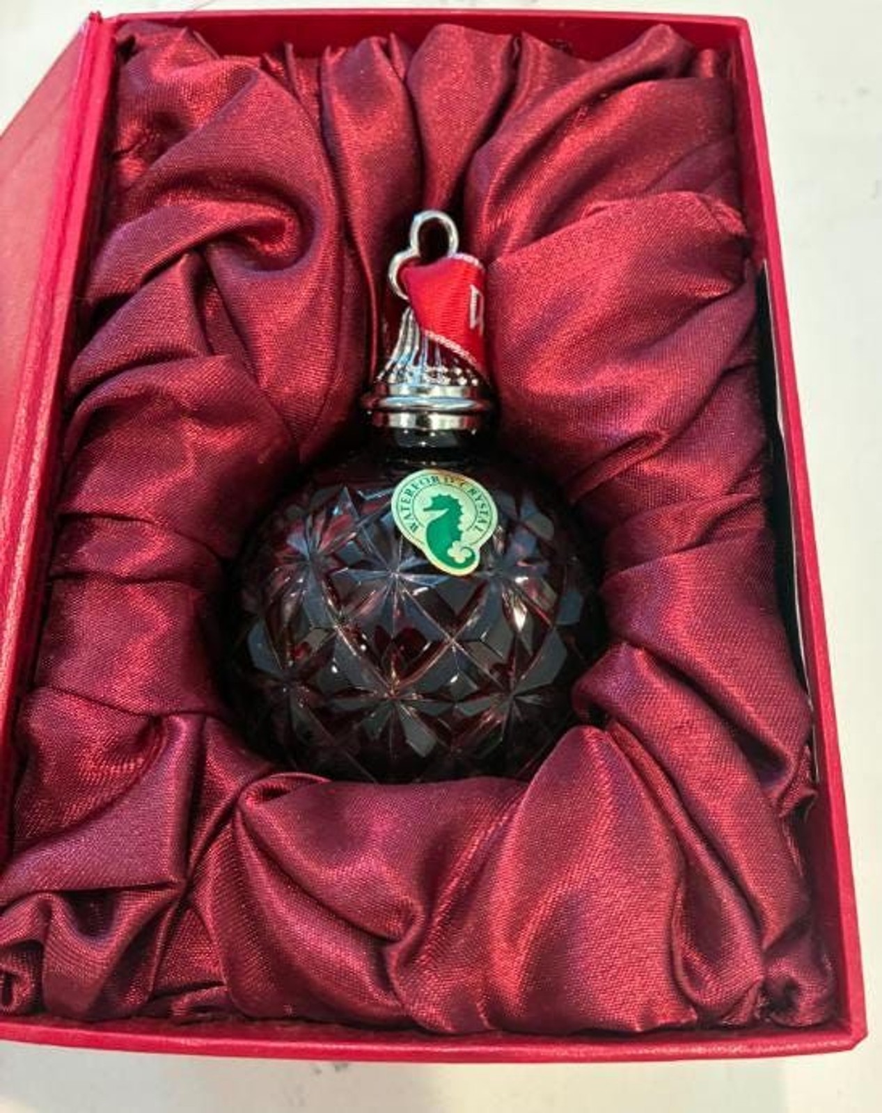 Waterford Ruby Red Ball Annual Cased Crystal Cut to Clear Ornament 2013 #161066 Waterford Ruby Red Ball Annual Cased Crystal Cut to Clear Ornament 2013 #161066