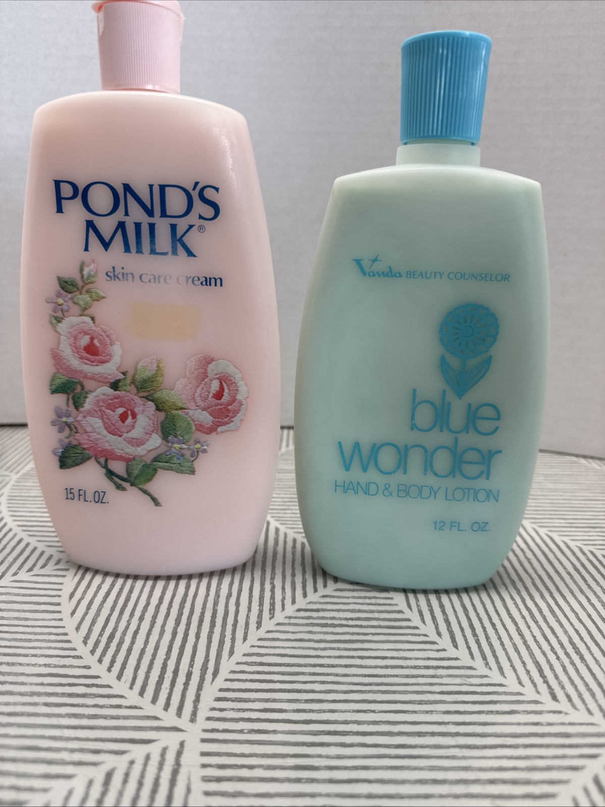 Vintage 1970s Ponds Milk Skin Cream & Vanda Beauty Blue Wonder Lotion Movie Prop Vintage 1970s Ponds Milk Skin Cream & Vanda Beauty Blue Wonder Lotion Movie Prop