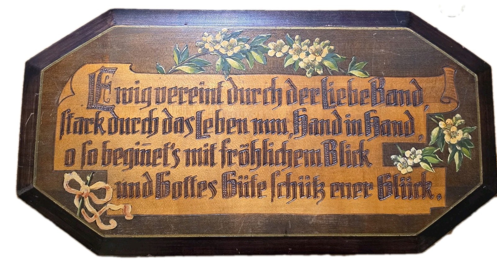 Antique German Wedding Blessing Wood Plaque Hermann van der Woude Oberstein Antique German Wedding Blessing Wood Plaque Hermann van der Woude Oberstein