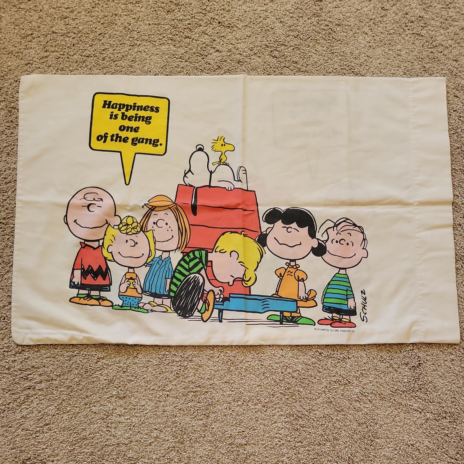 Vtg 1971 Charlie Brown Peanuts "Happiness..One Of The Gang" pillow case