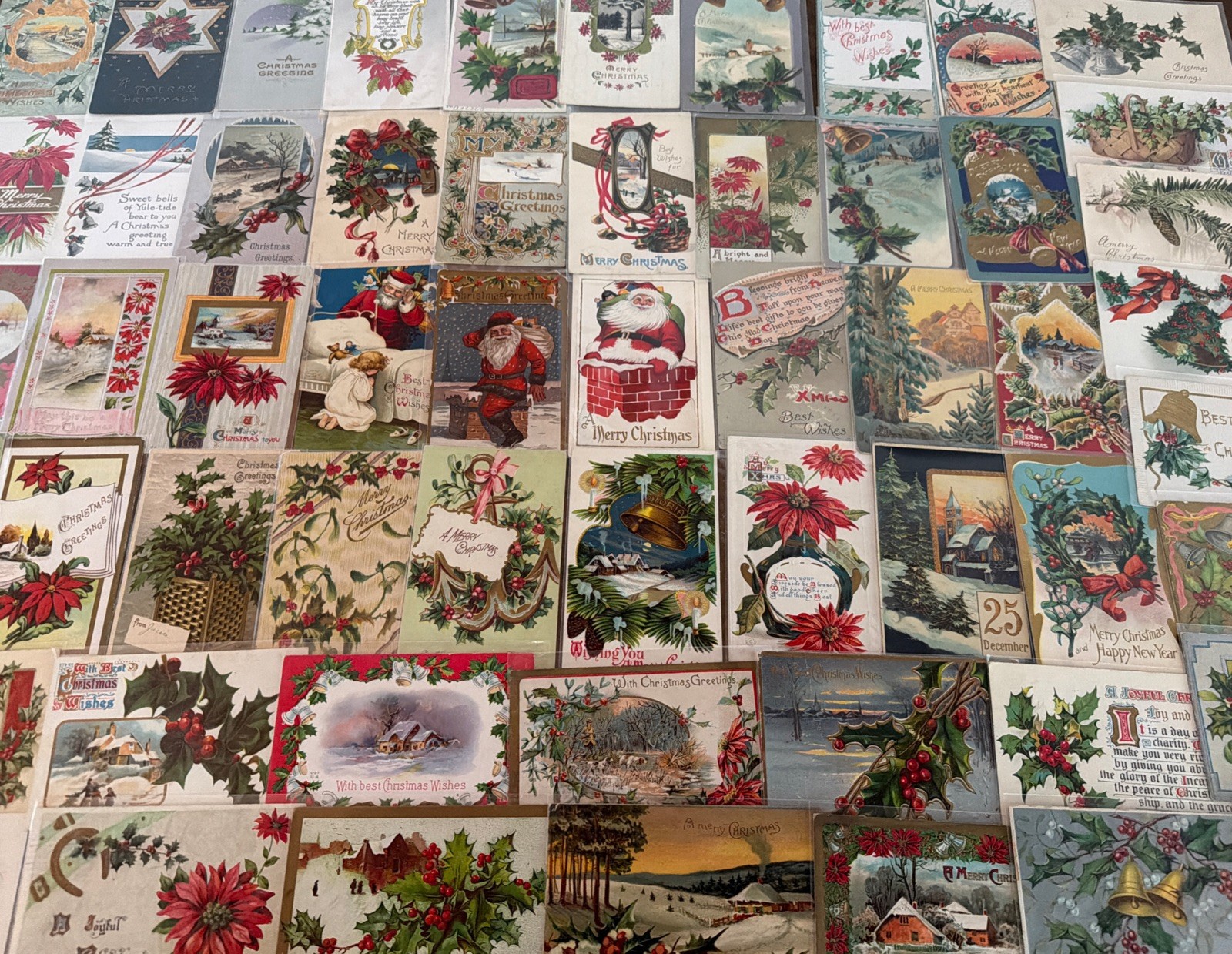 Big Lot of~65~Antique Christmas~Vintage~Postcards~~3 Santa's~in sleeves~s673 Big Lot of~65~Antique Christmas~Vintage~Postcards~~3 Santa's~in sleeves~s673