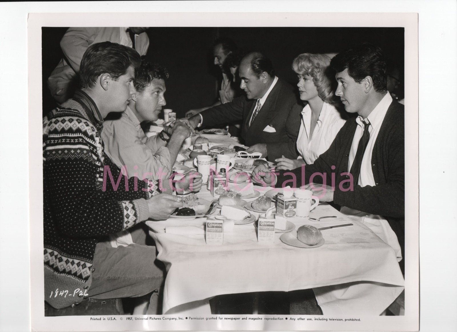 Vintage Photo 1957 Troy Donahue Robert Stack Rock Hudson Dorothy Malone at lunch