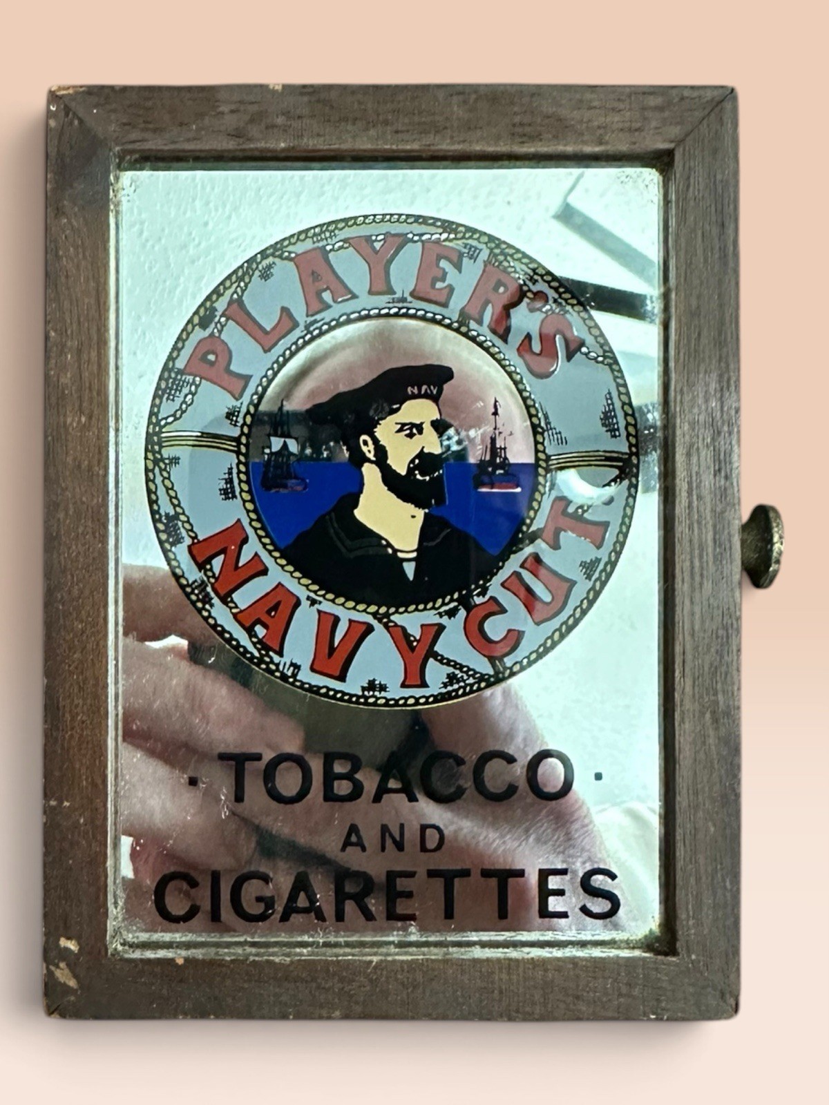 Vintage Players Navy Cut Wooden Mirror Cigarette Box Rare Tobacco Advertising
