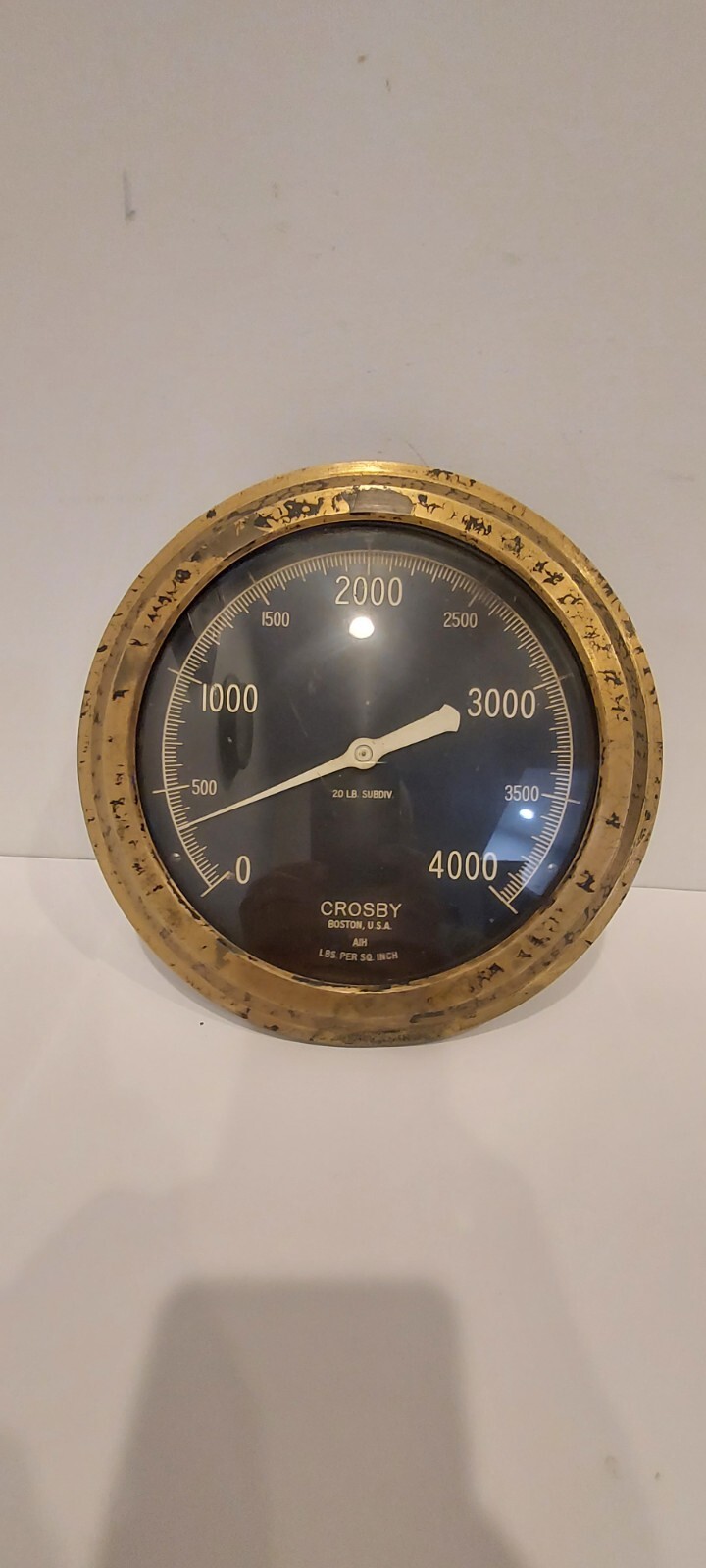 Vintage Large Crosby Industrial Steam Pressure Gauge Brass 4000 Psi