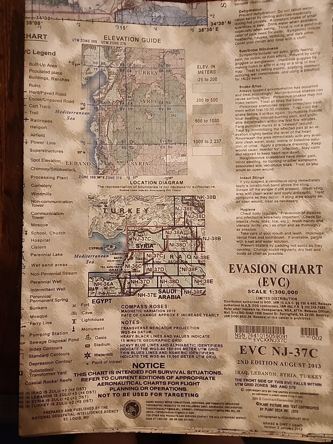 EVC NJ-37C Military Evasion Chart Iraq Lebanon Syria Turkey 2nd Edition Aug 2013