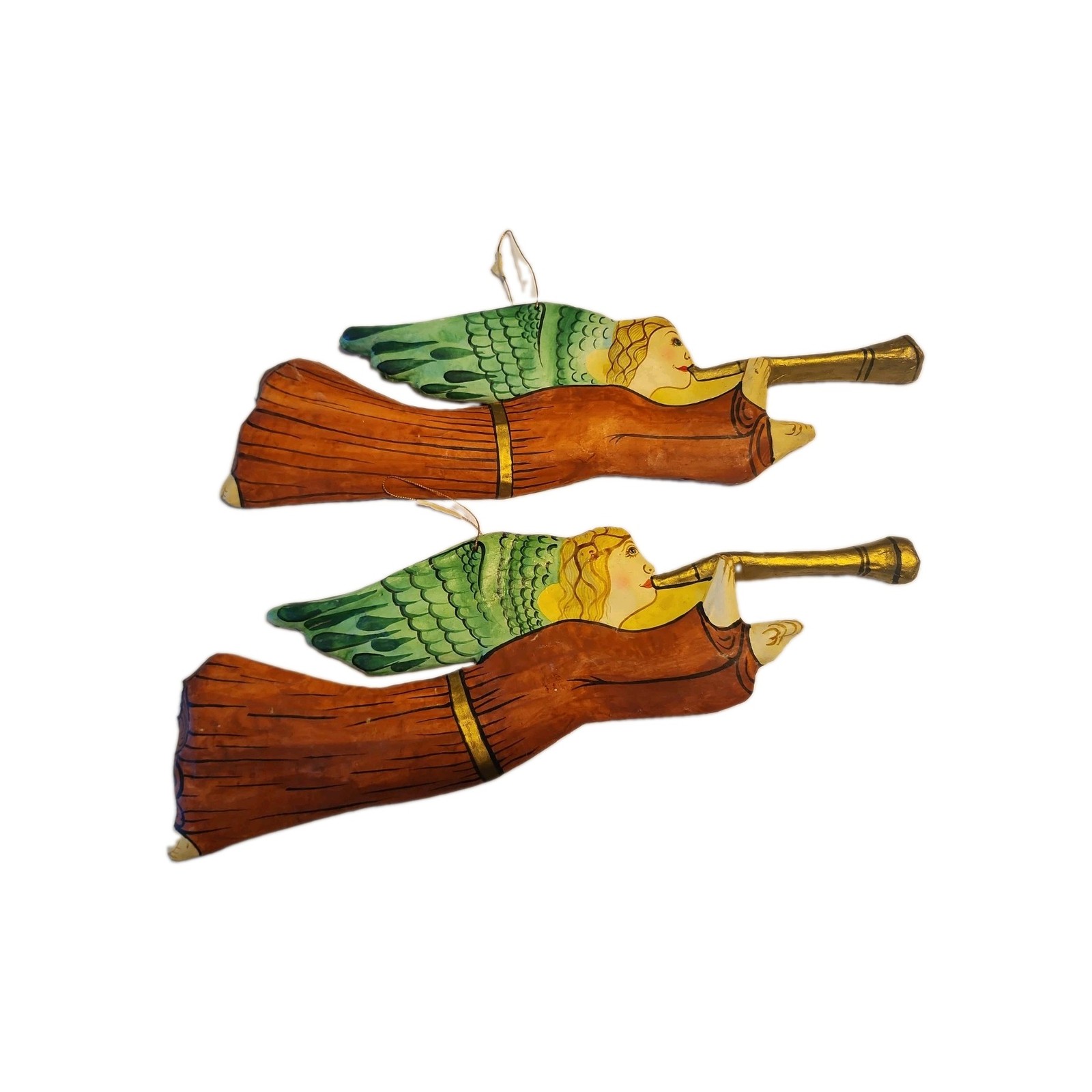 Handcrafted Silvestri Artistry Paper Mache Trumpet Angels - Made in Thailand Handcrafted Silvestri Artistry Paper Mache Trumpet Angels - Made in Thailand