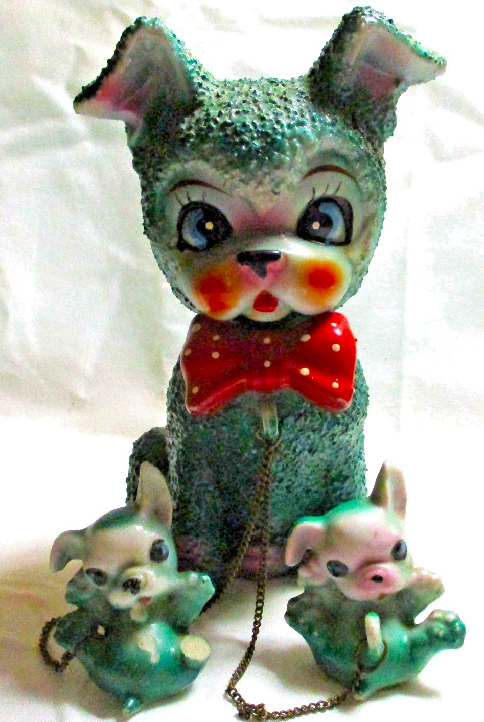 RARE GREEN VINTAGE JAPAN SUGAR GLAZE DOG & PUPPIES FIGURINE ANTHROPOMORPHIC 1950 RARE GREEN VINTAGE JAPAN SUGAR GLAZE DOG & PUPPIES FIGURINE ANTHROPOMORPHIC 1950