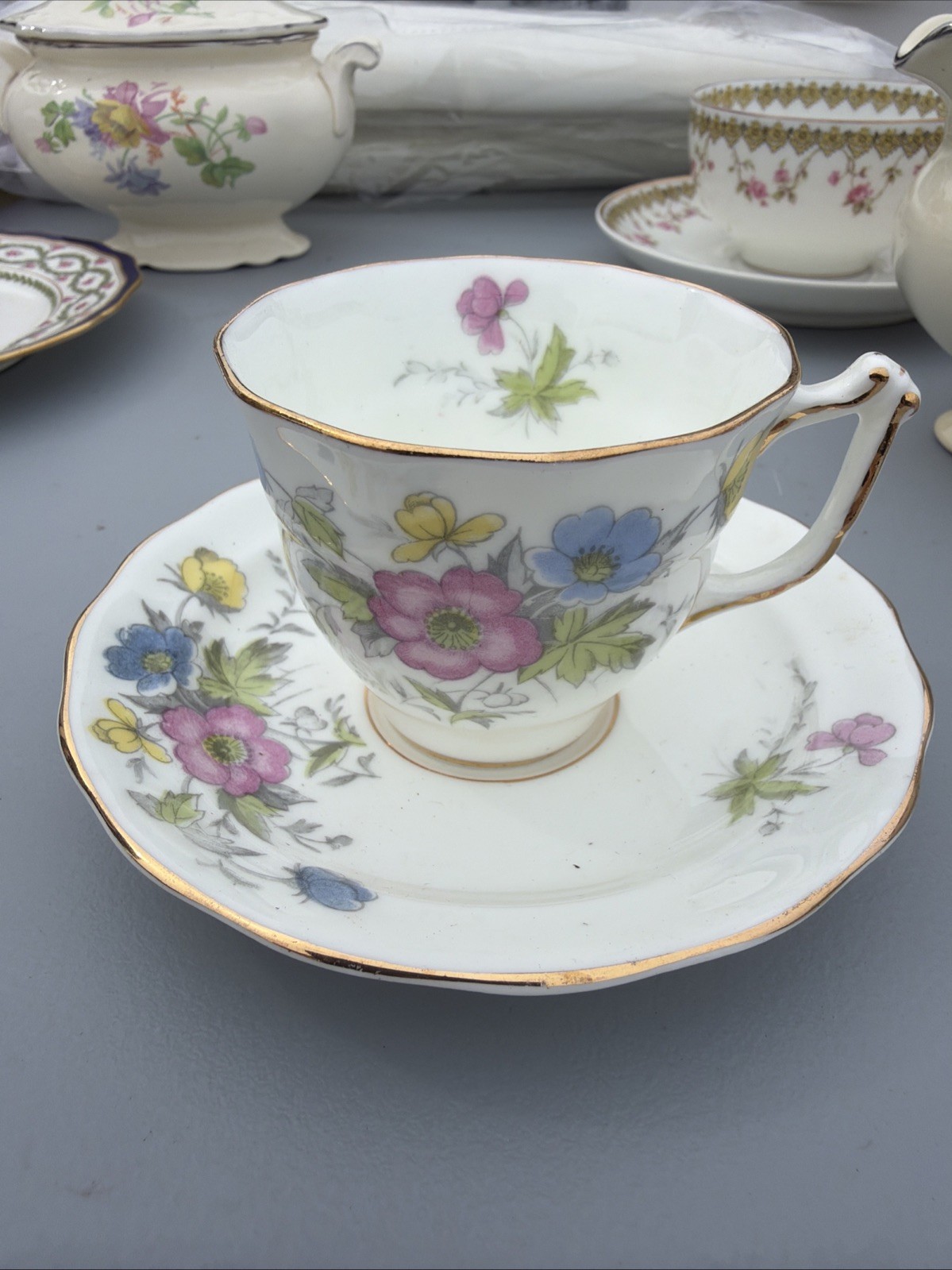 Vintage Sampson Smith Old Royal Bone China Teacup and Saucer Set Floral England