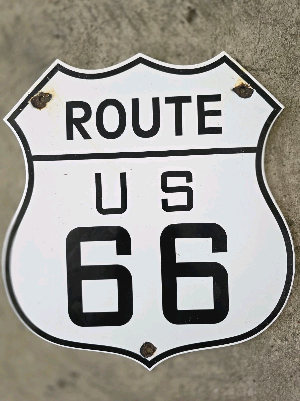 VINTAGE ROUTE 66 HIGHWAY PORCELAIN SIGN 13" X 12"