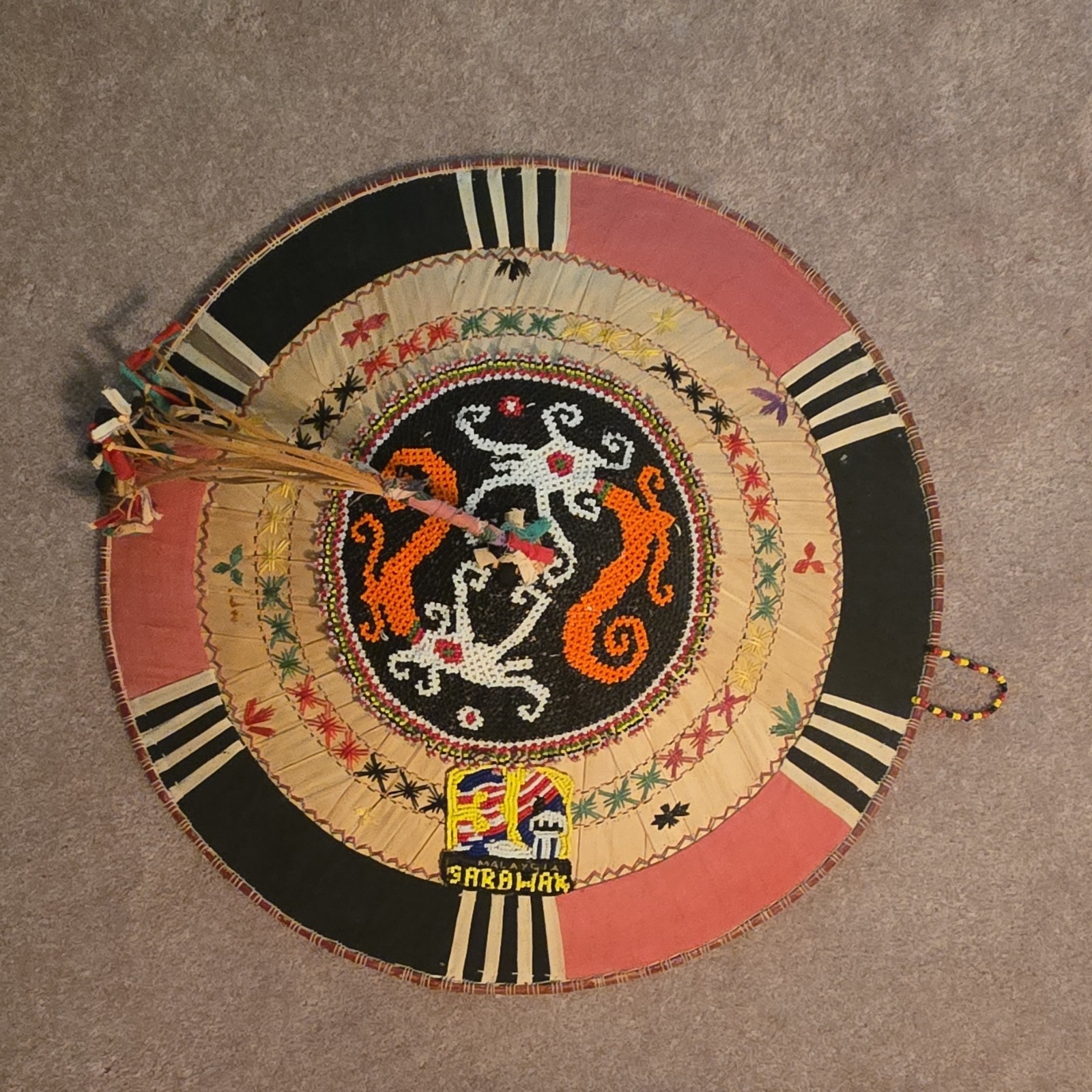 Vintage Dayak Beaded Sun Hat Borneo Malaysian ISeraung Tribal Art Wall Decor Vintage Dayak Beaded Sun Hat Borneo Malaysian ISeraung Tribal Art Wall Decor
