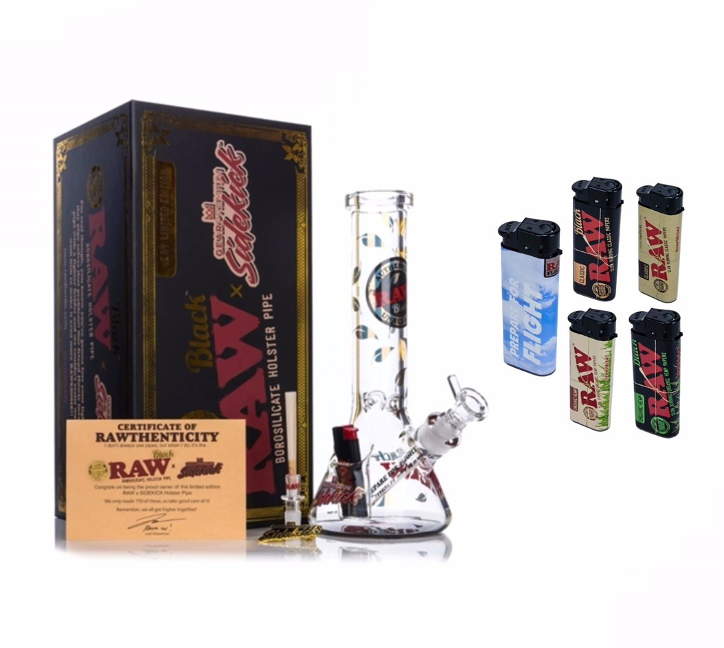 RAW Black Sidekick Borosilicate Holster Pipe Set + 5 Pk Flighter RAW Black Sidekick Borosilicate Holster Pipe Set + 5 Pk Flighter