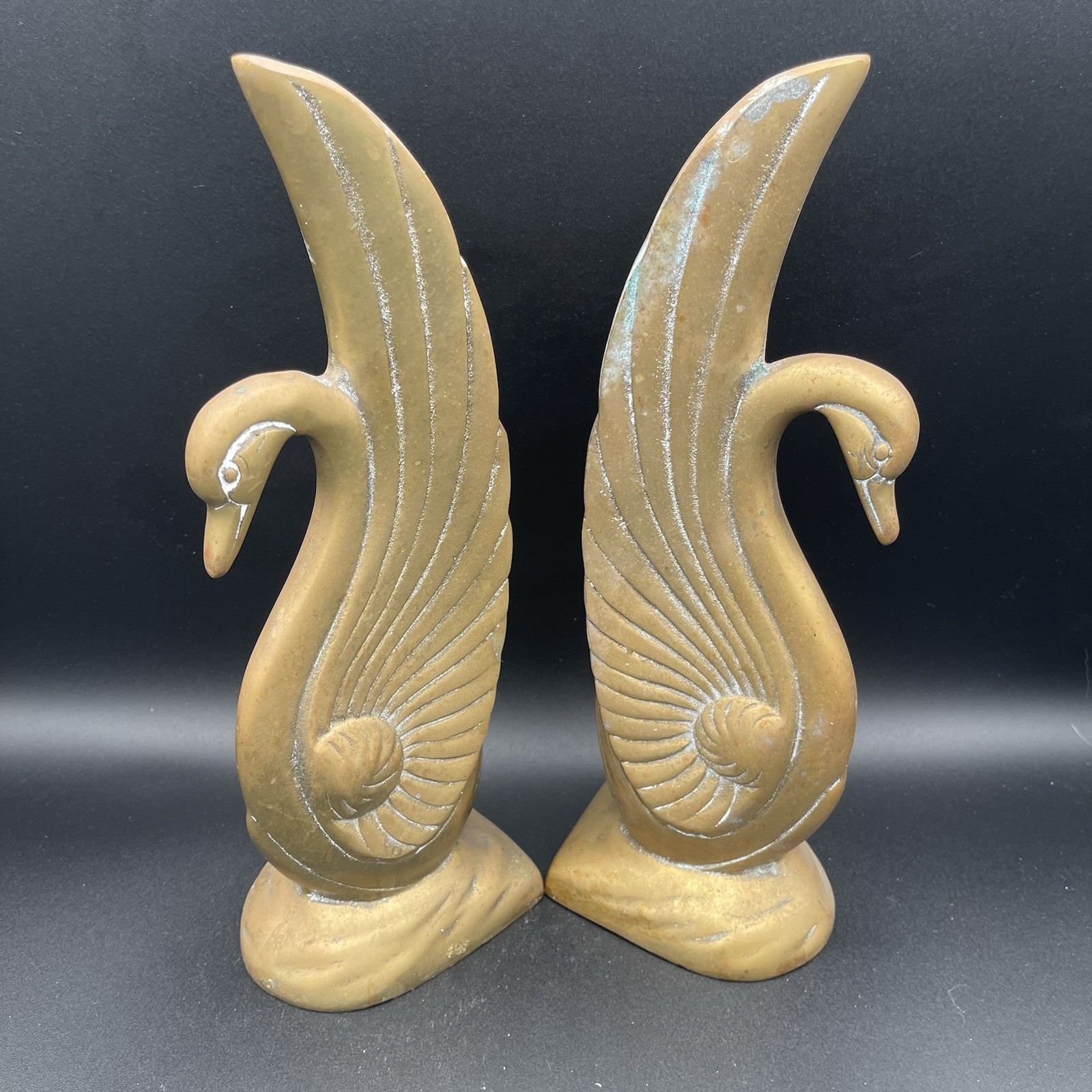 Vintage 10.5 Inch Solid Brass Swan Bookend Sculptures MCM Art Deco Vintage 10.5 Inch Solid Brass Swan Bookend Sculptures MCM Art Deco