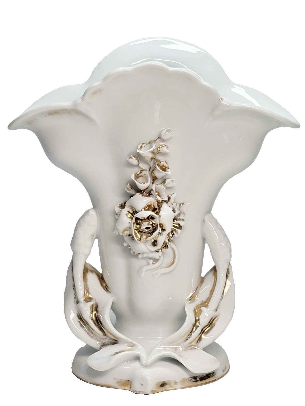 Antique Carl Tielsch Altwasser Vase Porcelain Gold Gilt Applied Roses Antique Carl Tielsch Altwasser Vase Porcelain Gold Gilt Applied Roses