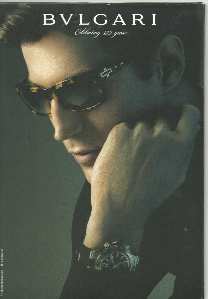 GENUINE 2008 BVLGARI SUNGLASSES & WATCH ADVERTISING SIGN PRINTED IN ITALY 6x8" GENUINE 2008 BVLGARI SUNGLASSES & WATCH ADVERTISING SIGN PRINTED IN ITALY 6x8"