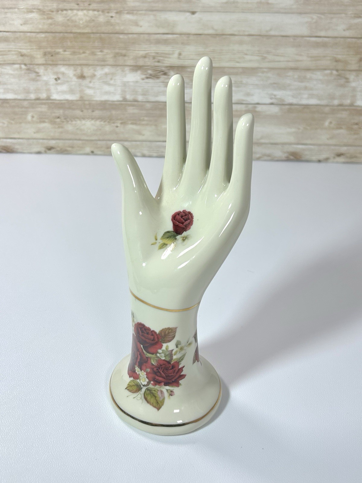 Vintage Formalities By Baum Bros Porcelain Ring Holder Hand Rose Flower Gold