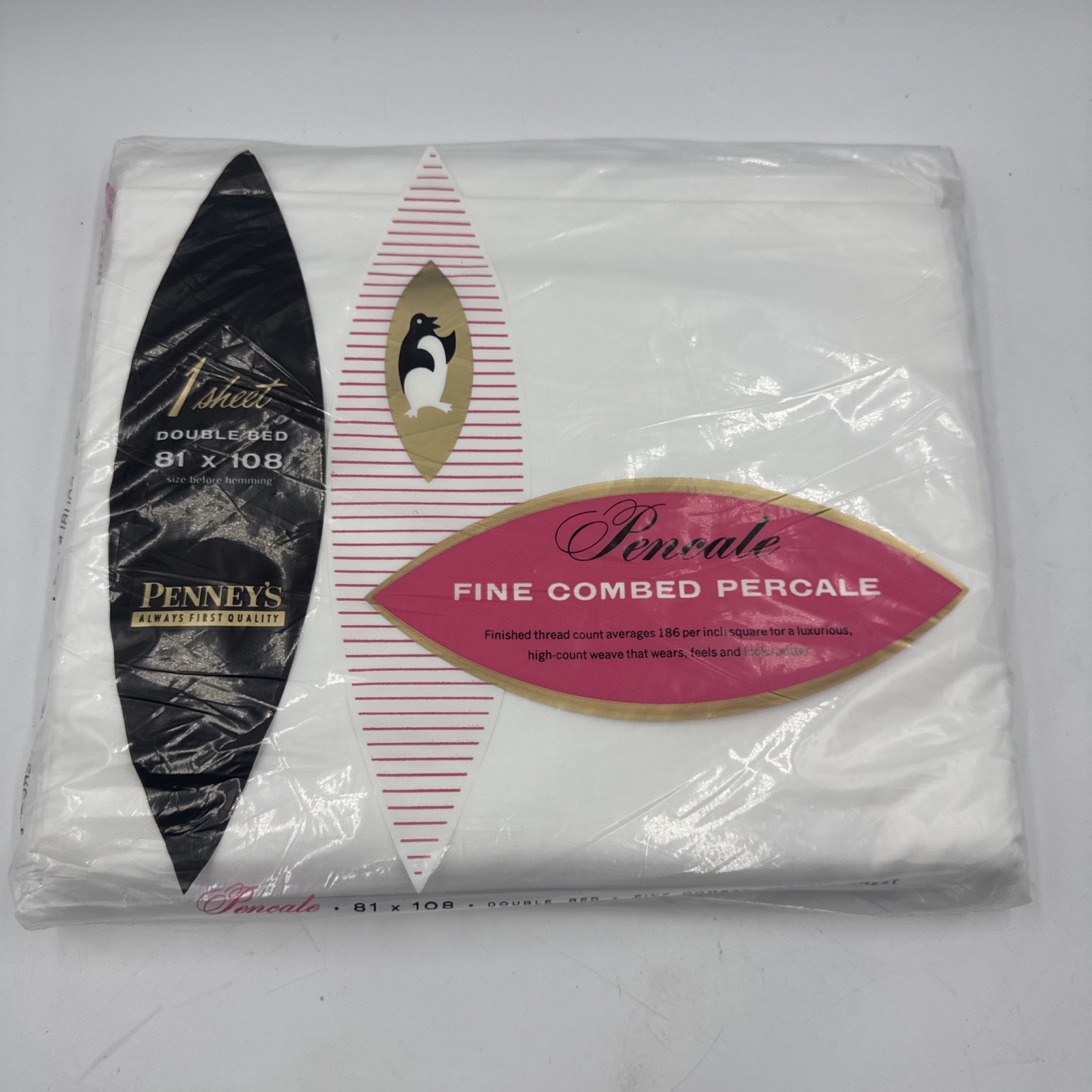 NIP Vtg 60s Full DOUBLE FLAT SHEET White Penneys Percale 100% Cotton 81x108 NIP Vtg 60s Full DOUBLE FLAT SHEET White Penneys Percale 100% Cotton 81x108