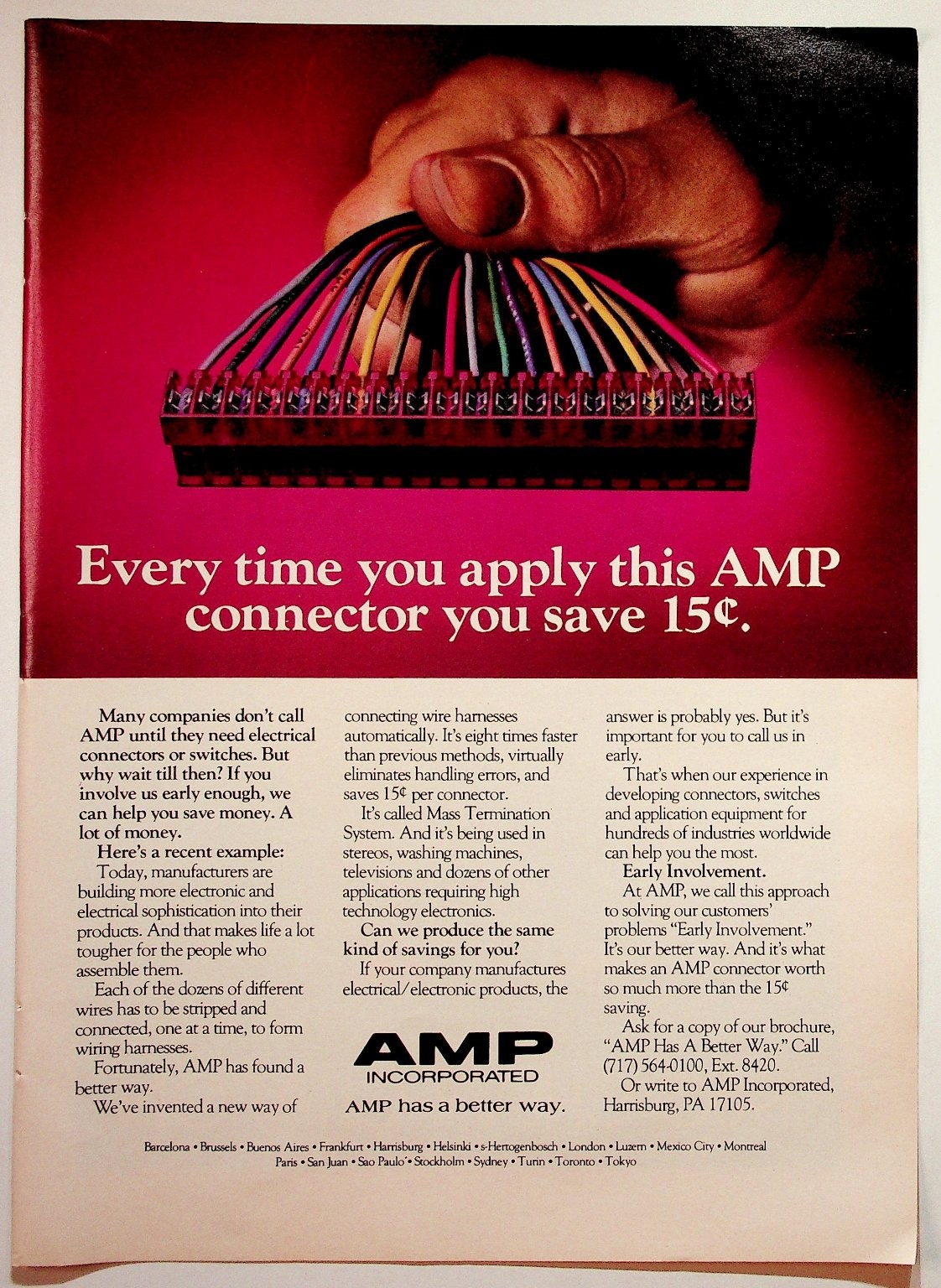 AMP Incorporated 1979 Print Advertisement Electrical Connector 8x11 AMP Incorporated 1979 Print Advertisement Electrical Connector 8x11