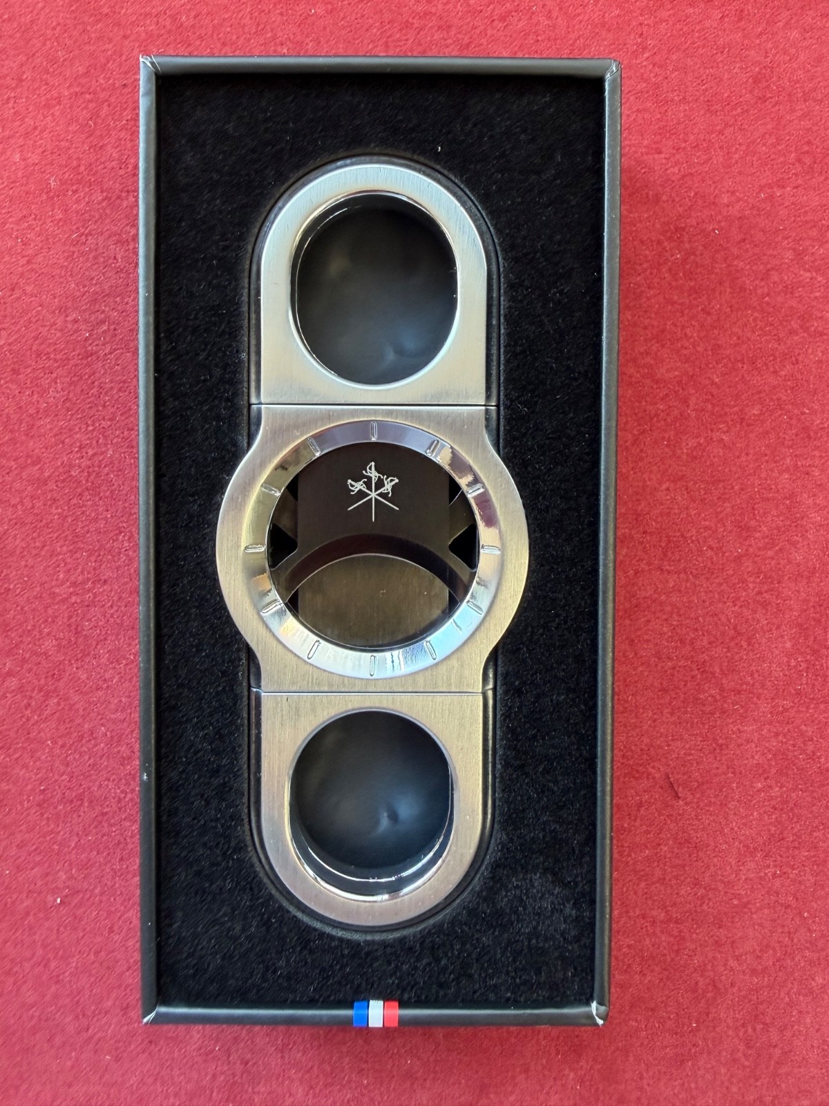 LES FINES LAMES DOUBLE BLADE CIGAR CUTTER LA GUILLOTINE ROTOR SILVER CHROME NEW