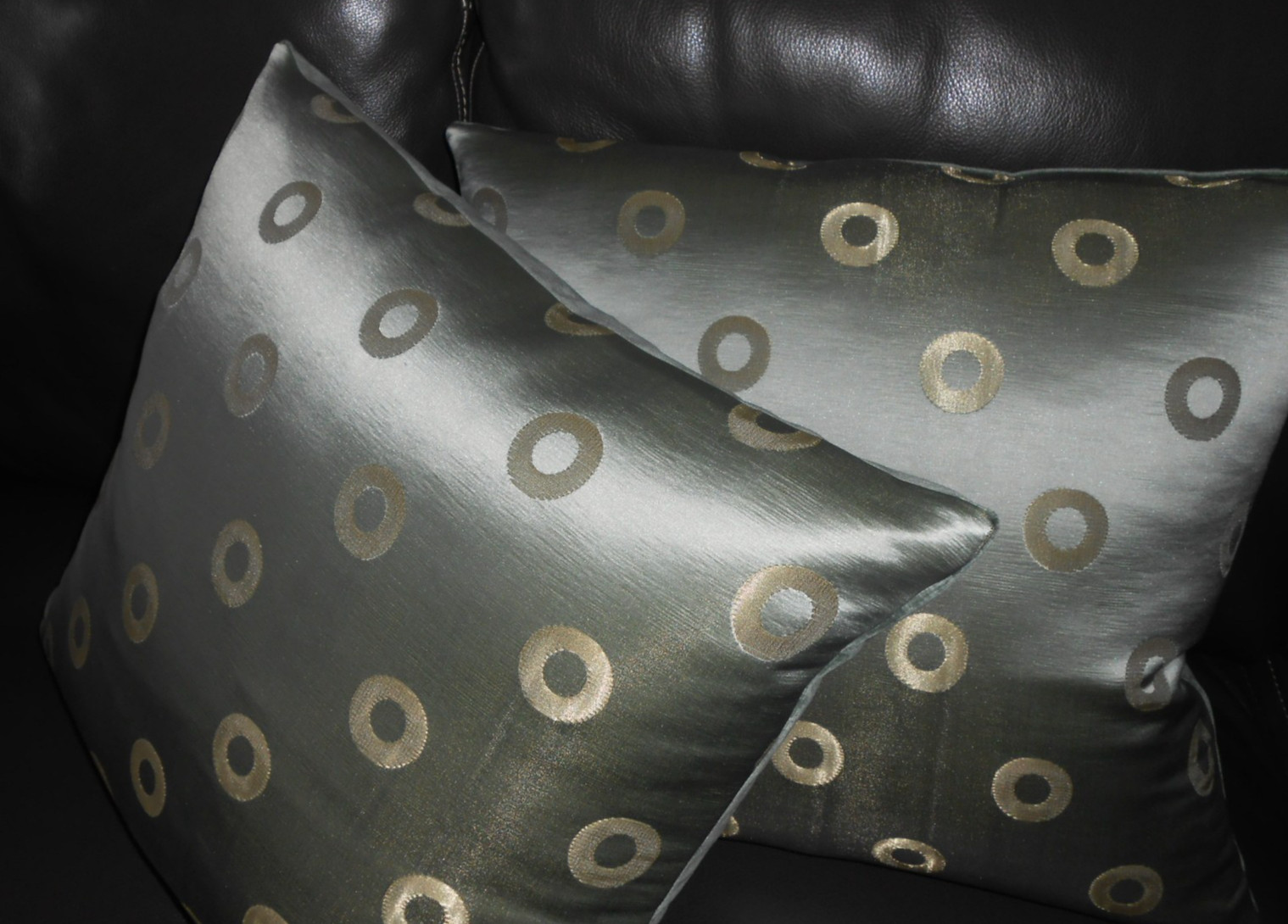 Highland Court fabric pillows woven silk circles aqua gold tones new custom PAIR