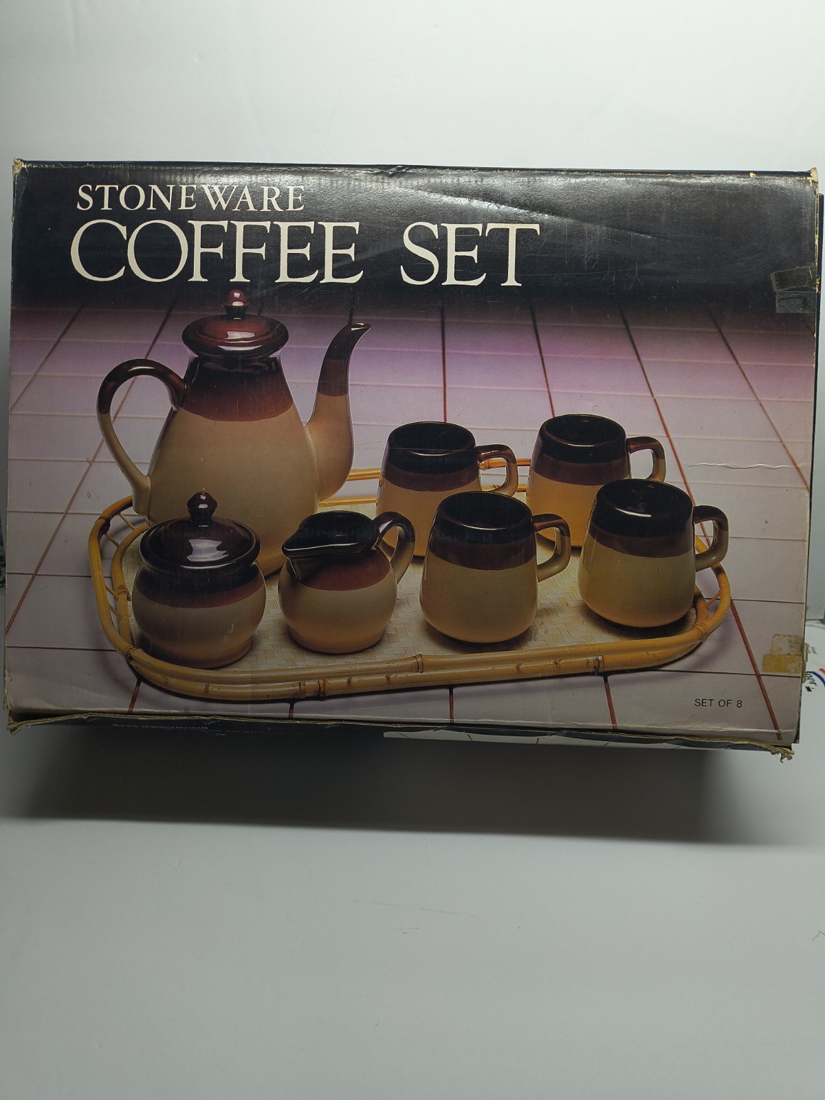 Vintage Interpur Stoneware Coffee Set 10 PC NIB NOS 1970's Brown Beige W/Tray Vintage Interpur Stoneware Coffee Set 10 PC NIB NOS 1970's Brown Beige W/Tray
