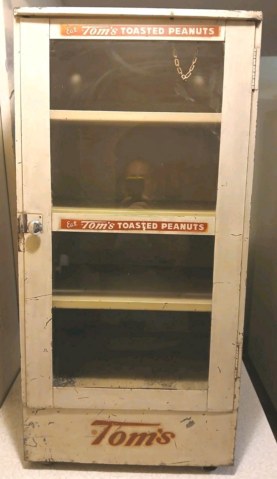 Nice 1940's "TOM'S" Retail Store Display Metal Snack Cabinet ...Very Rare Nice 1940's "TOM'S" Retail Store Display Metal Snack Cabinet ...Very Rare