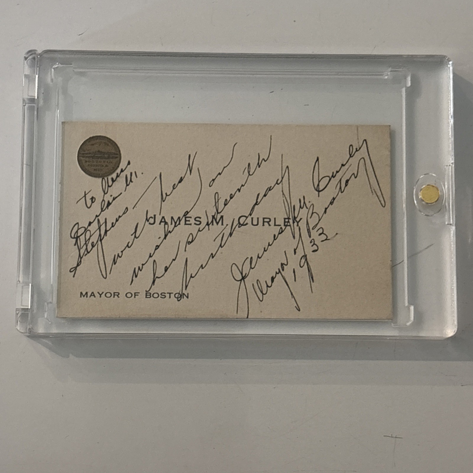 James M. Curley Mayor of Boston Signed Card
