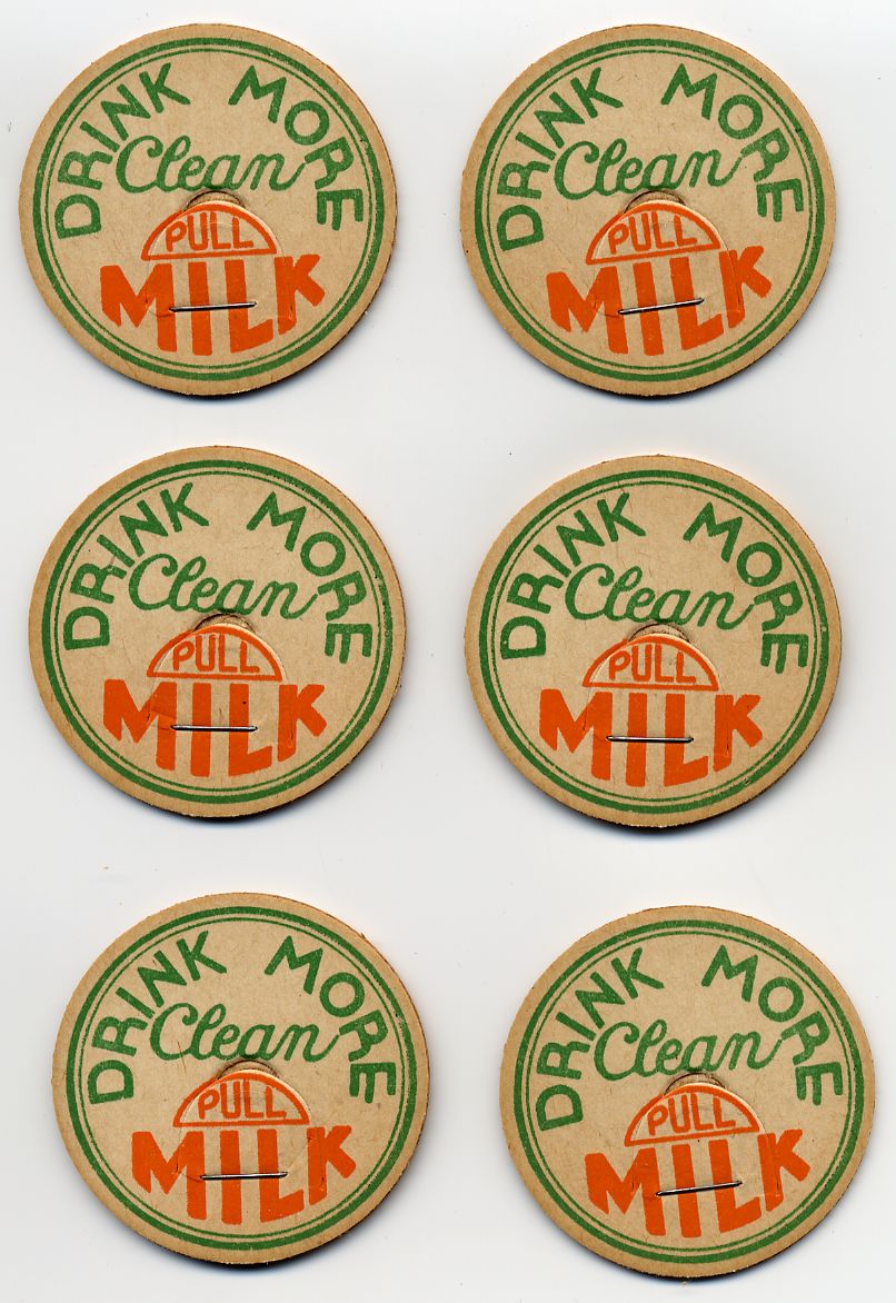 6 Vintage Milk Caps , Drink More Clean Milk 6 Vintage Milk Caps , Drink More Clean Milk