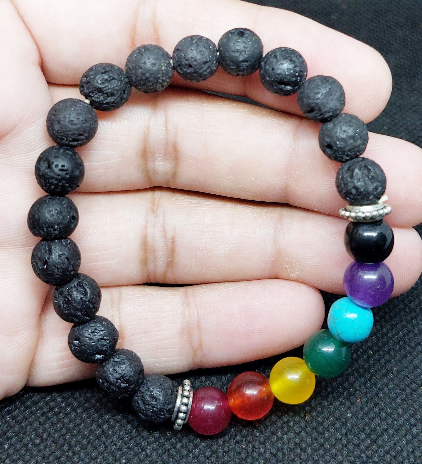 Lava Stone 7 Chakra Bracelet 7mm Beaded Stretch Healing Yoga Meditation Jewelry Lava Stone 7 Chakra Bracelet 7mm Beaded Stretch Healing Yoga Meditation Jewelry