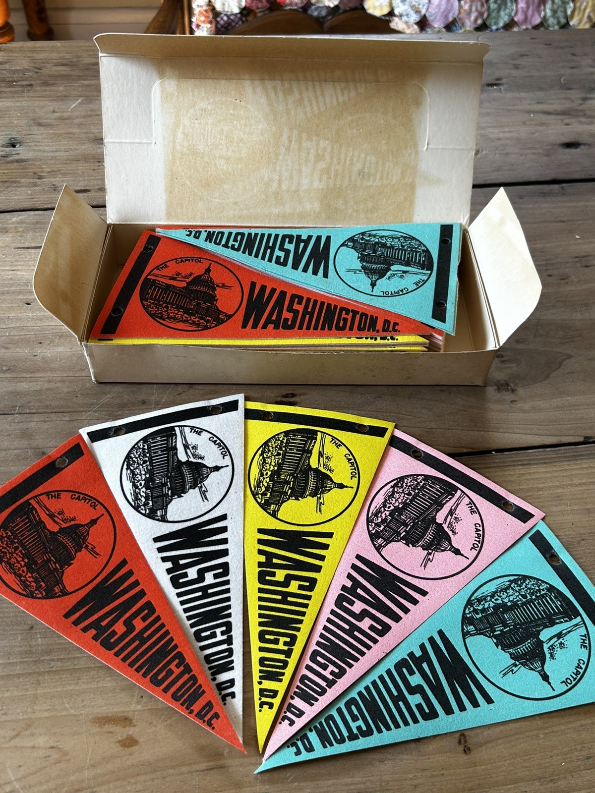 100 NOS VTG 1940s 1950s Washington DC Flag Pennants Ad New in Box State Capitol 100 NOS VTG 1940s 1950s Washington DC Flag Pennants Ad New in Box State Capitol