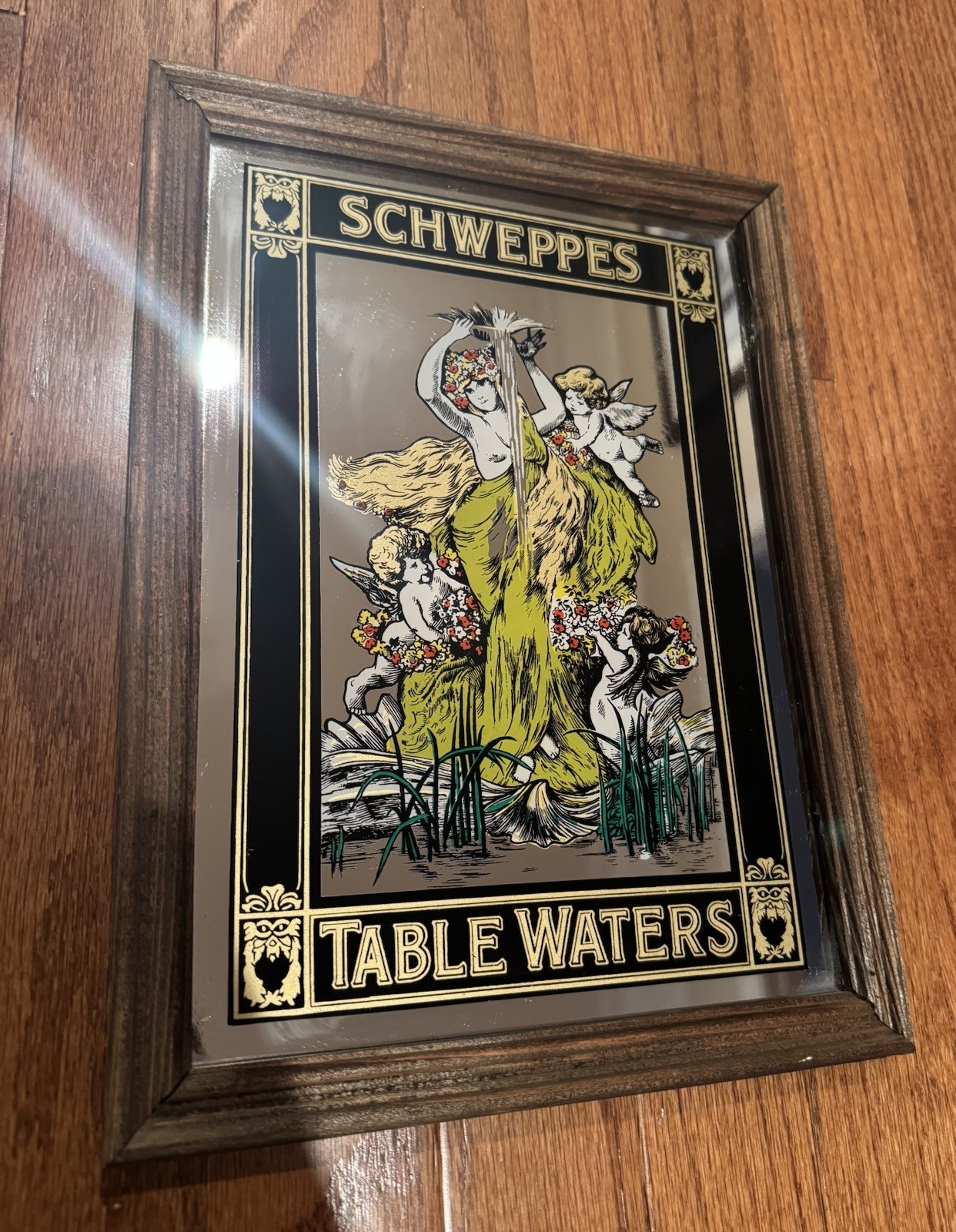Vintage Schweppes Table Water Advertising Mirror Sign ART NOUVEAU Mucha 8X11 🔥 Vintage Schweppes Table Water Advertising Mirror Sign ART NOUVEAU Mucha 8X11 🔥