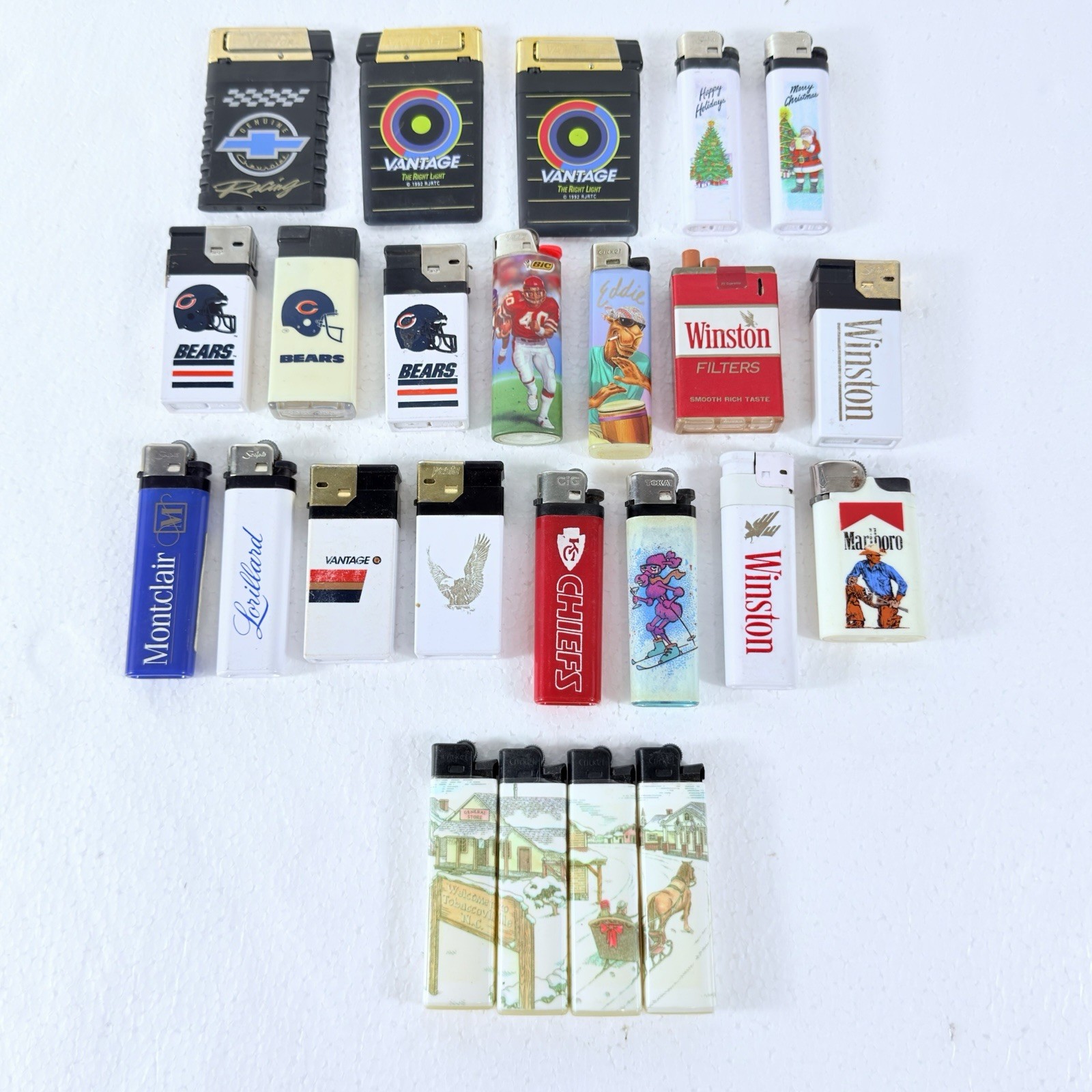 LOT of 24 Lighters Vintage Variety NFL Marlboro Winston Chevrolet Bundle Untest
