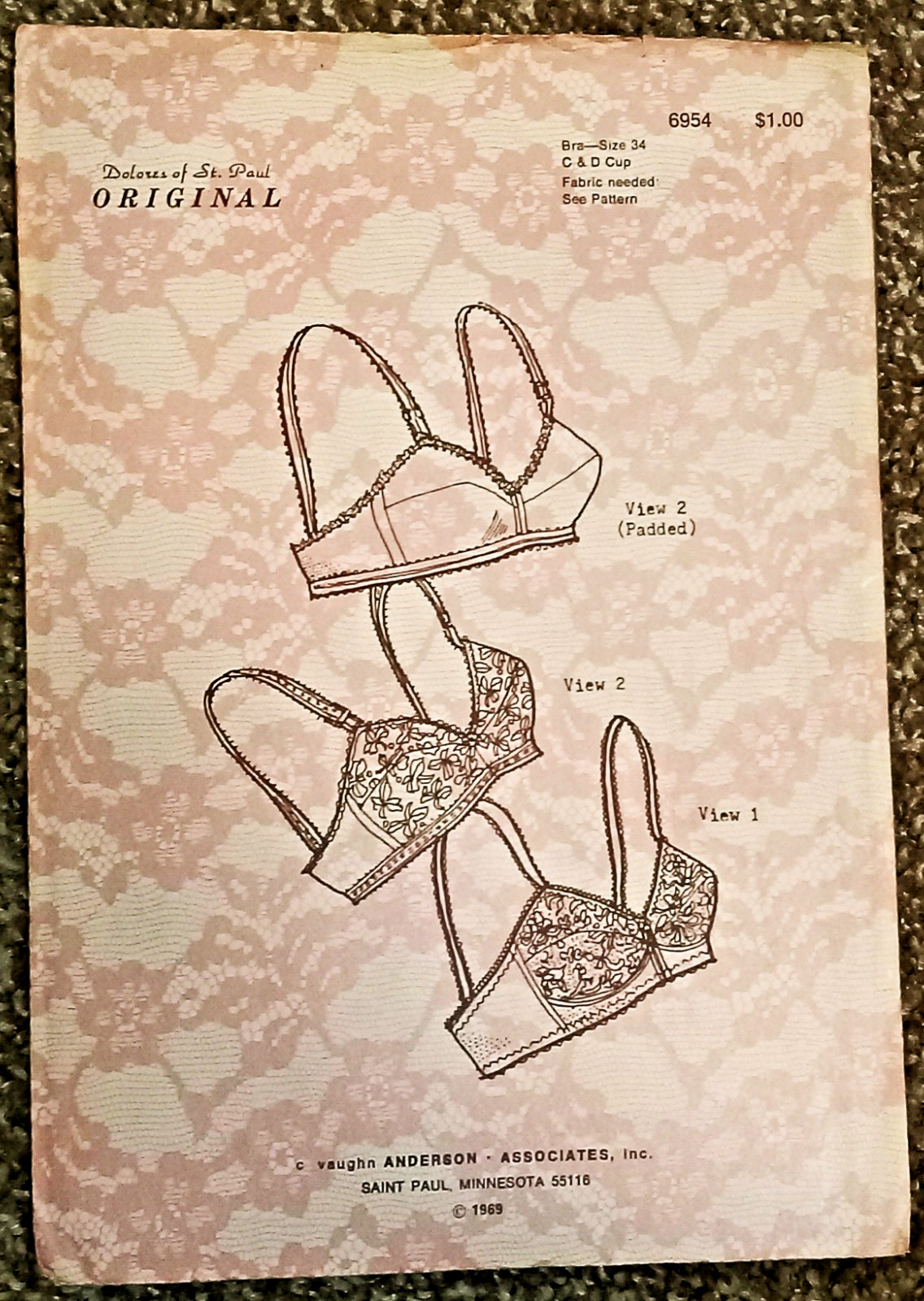 vtg 1960s BRA Dolores of St. Paul Sewing Pattern Size 34 C & D UNCUT vtg 1960s BRA Dolores of St. Paul Sewing Pattern Size 34 C & D UNCUT