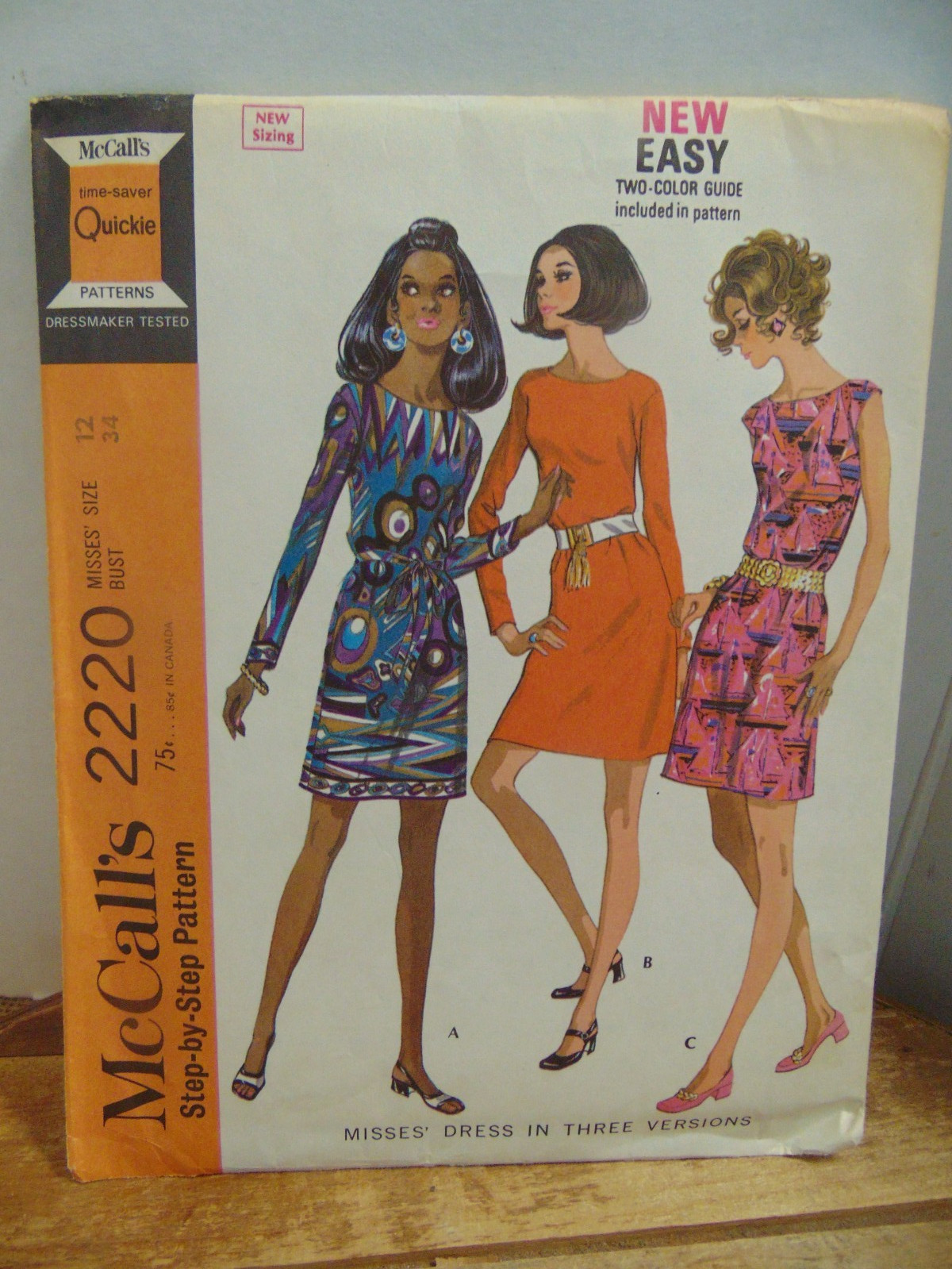 McCalls Misses Mod Mini Dress 3 Versions Pattern #2220 Sz 12 Bust 34 1969 UC McCalls Misses Mod Mini Dress 3 Versions Pattern #2220 Sz 12 Bust 34 1969 UC