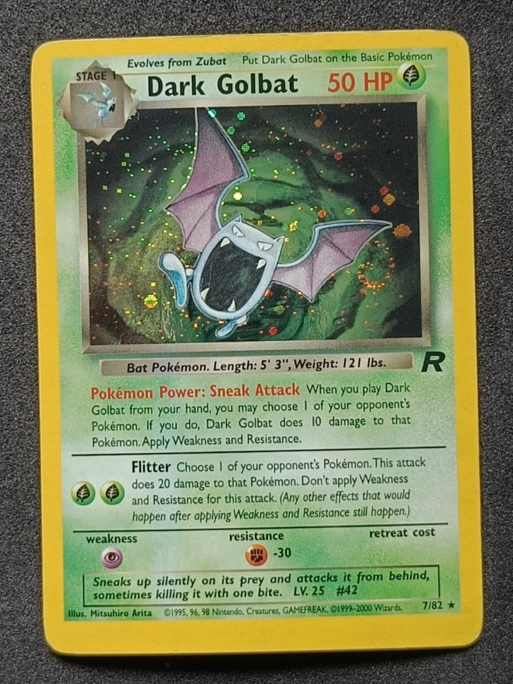 Pokemon TCG Team Rocket Dark Golbat 7/82 Holo Rare Card WOTC Vintage - MP SWIRL