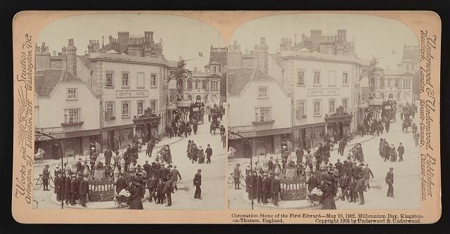 Kingston-on-Thames England Coronation Stone 1902 Millennium Day Crowd
