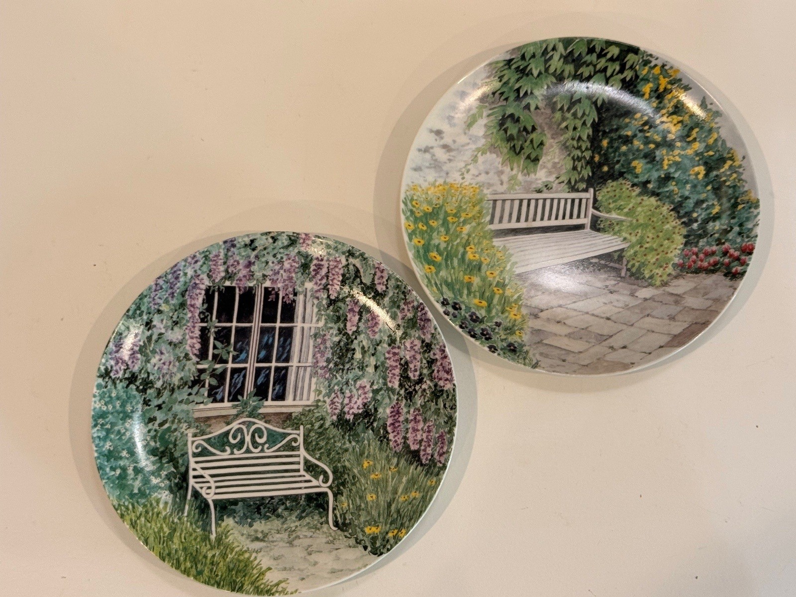 Set of 2 Vintage Formalities by Baum Brothers Garden Bench Collection Plates