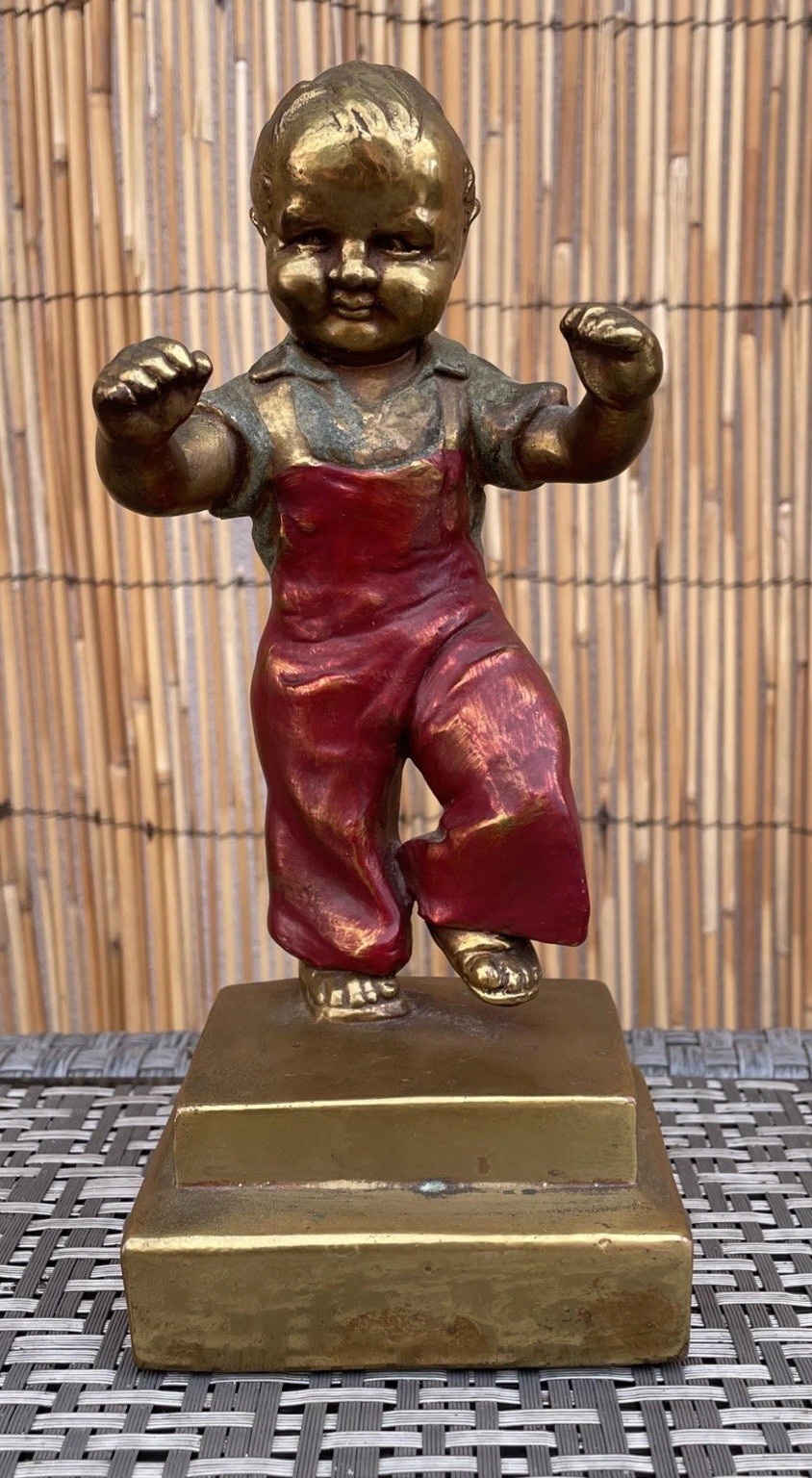 Vintage 1920s Armor Bronze Co. Toddler Figurine Red Overalls J.A. Merrill Maine Vintage 1920s Armor Bronze Co. Toddler Figurine Red Overalls J.A. Merrill Maine