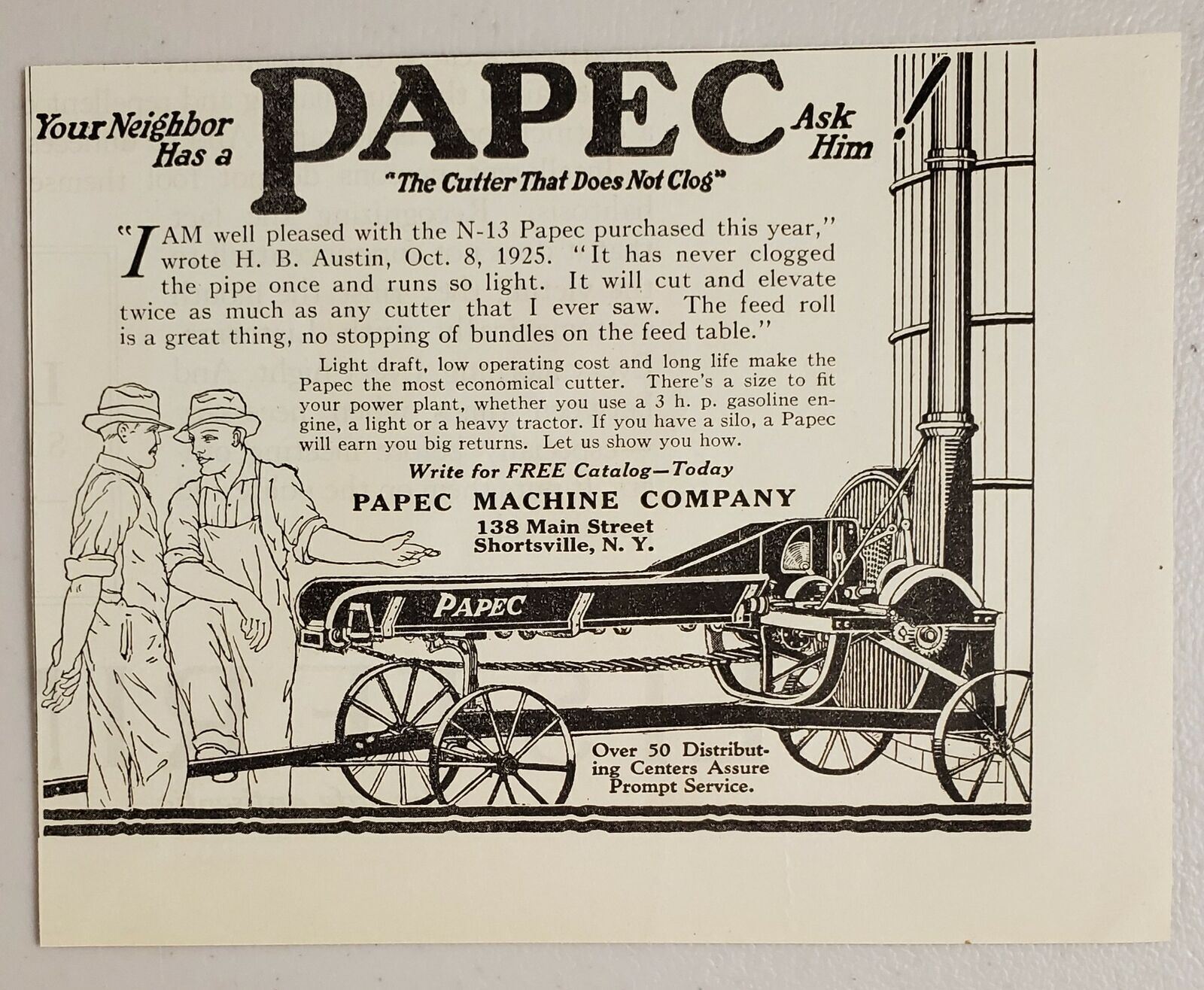 1928 Print Ad Papec N-13 Cutter Farm Machine Made in Shortsville,New York