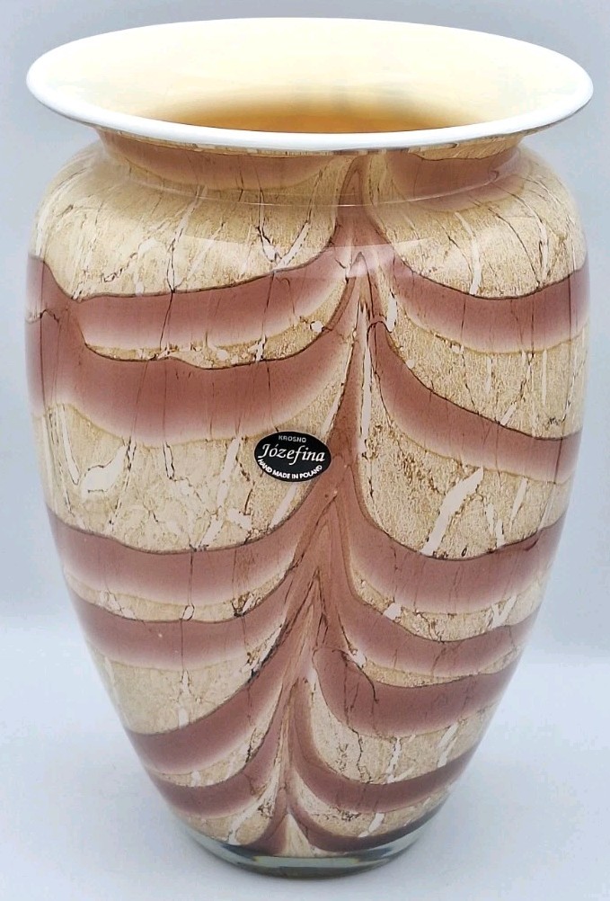 JOZEFINA KROSNO Feathered Marble INCASED Polish Glass Art Vase *ORIGINAL STICKER