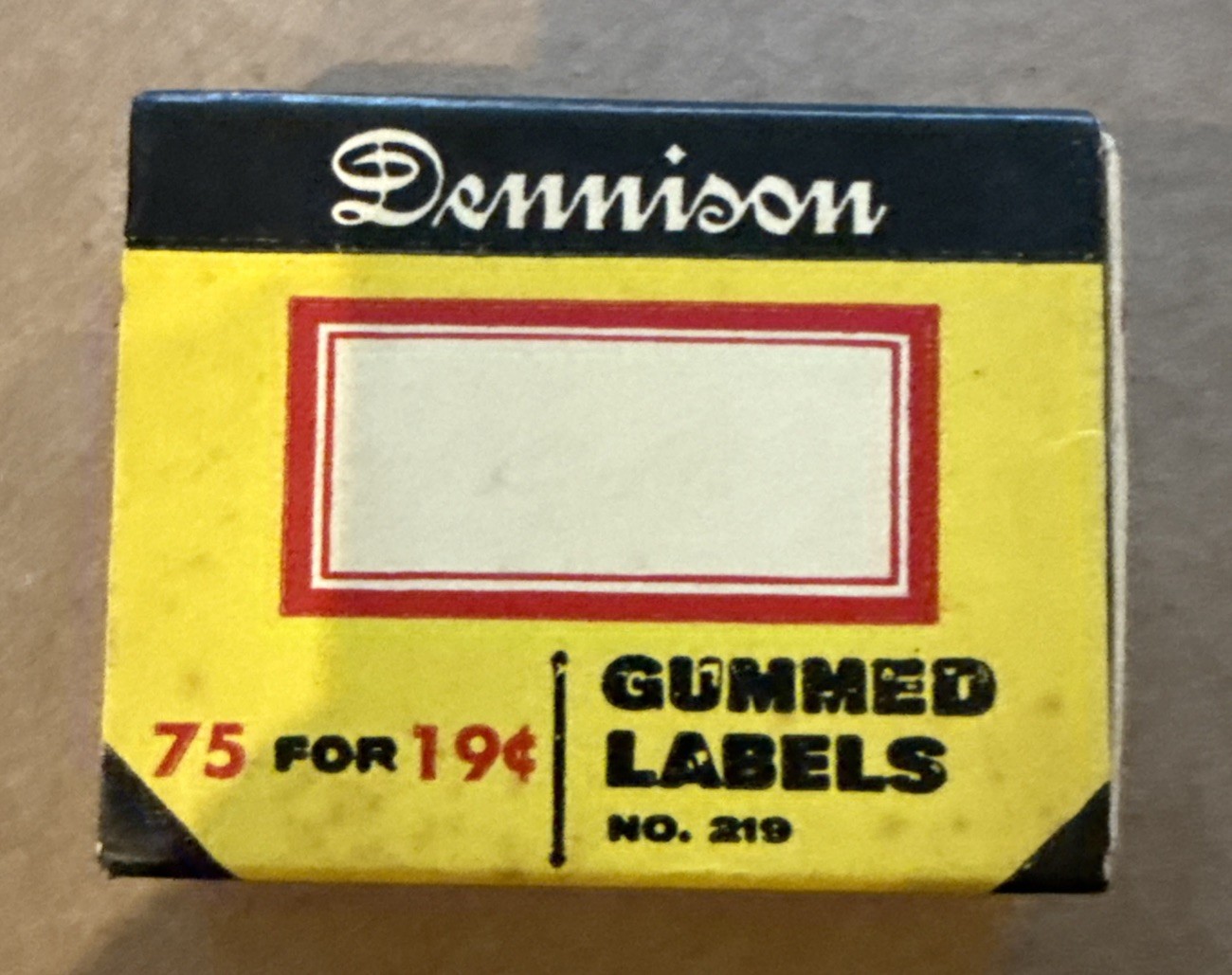 1950’s Dennison Gummed Labels (No. 219) Labels in box 1950’s Dennison Gummed Labels (No. 219) Labels in box