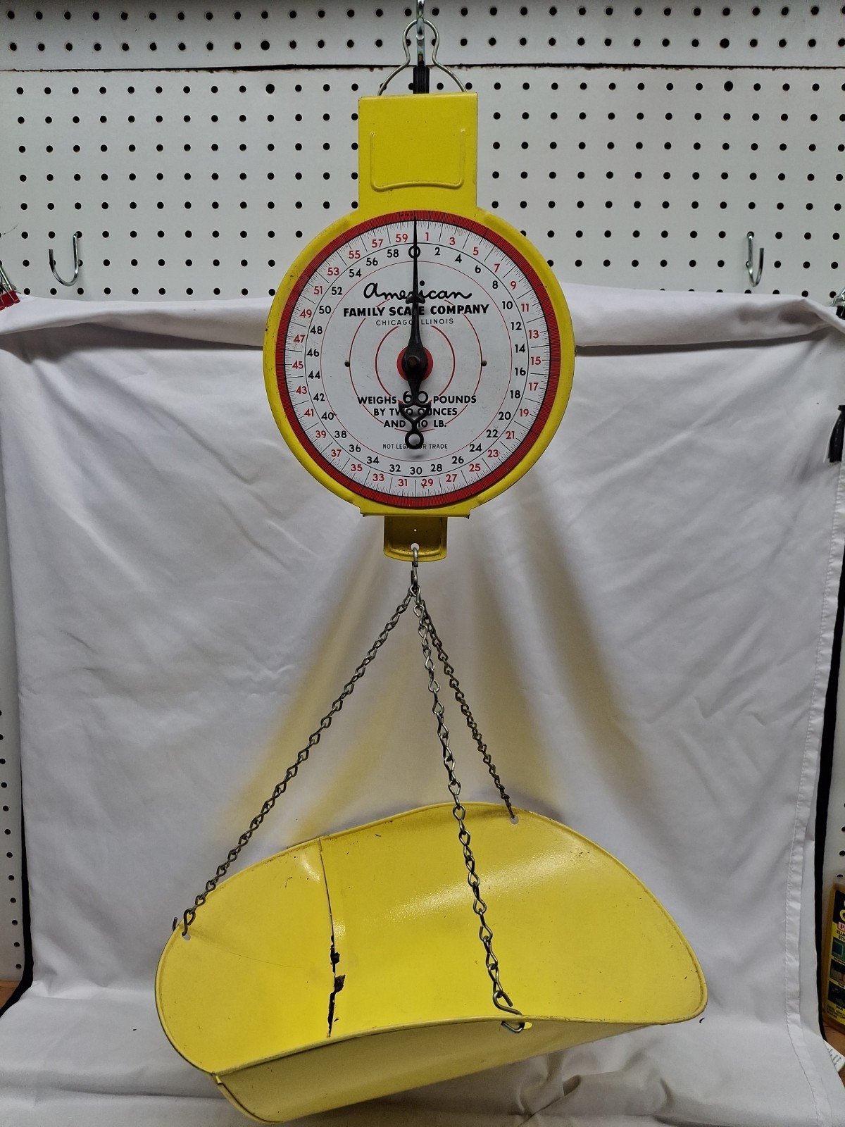 Vintage American Family Scale Company 60lb  Hanging Scale With Basket YELLOW