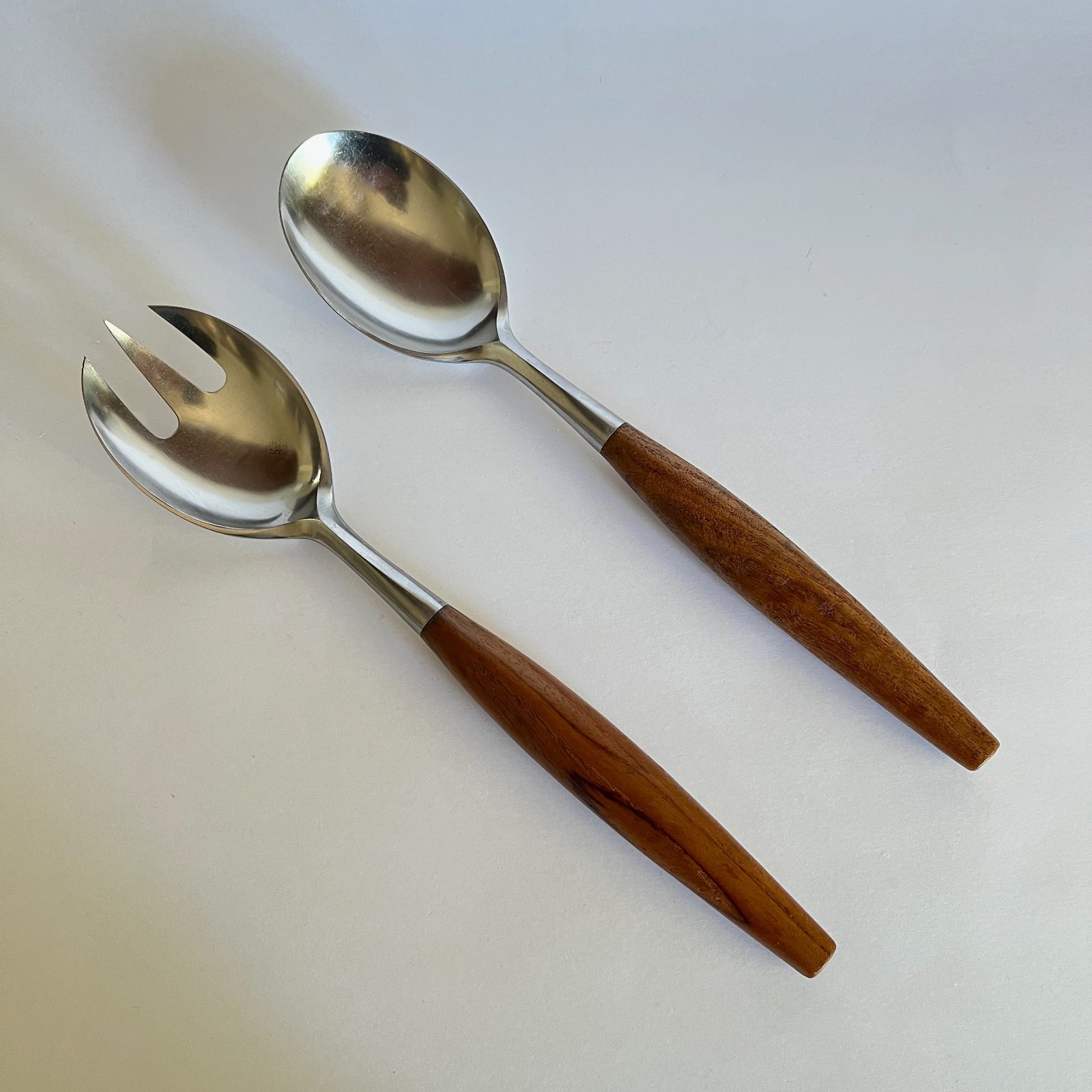 Vtg Dansk Fjord Serving Set Fork Spork Spoon Stainless Teak Quistgaard Ducks 11" Vtg Dansk Fjord Serving Set Fork Spork Spoon Stainless Teak Quistgaard Ducks 11"