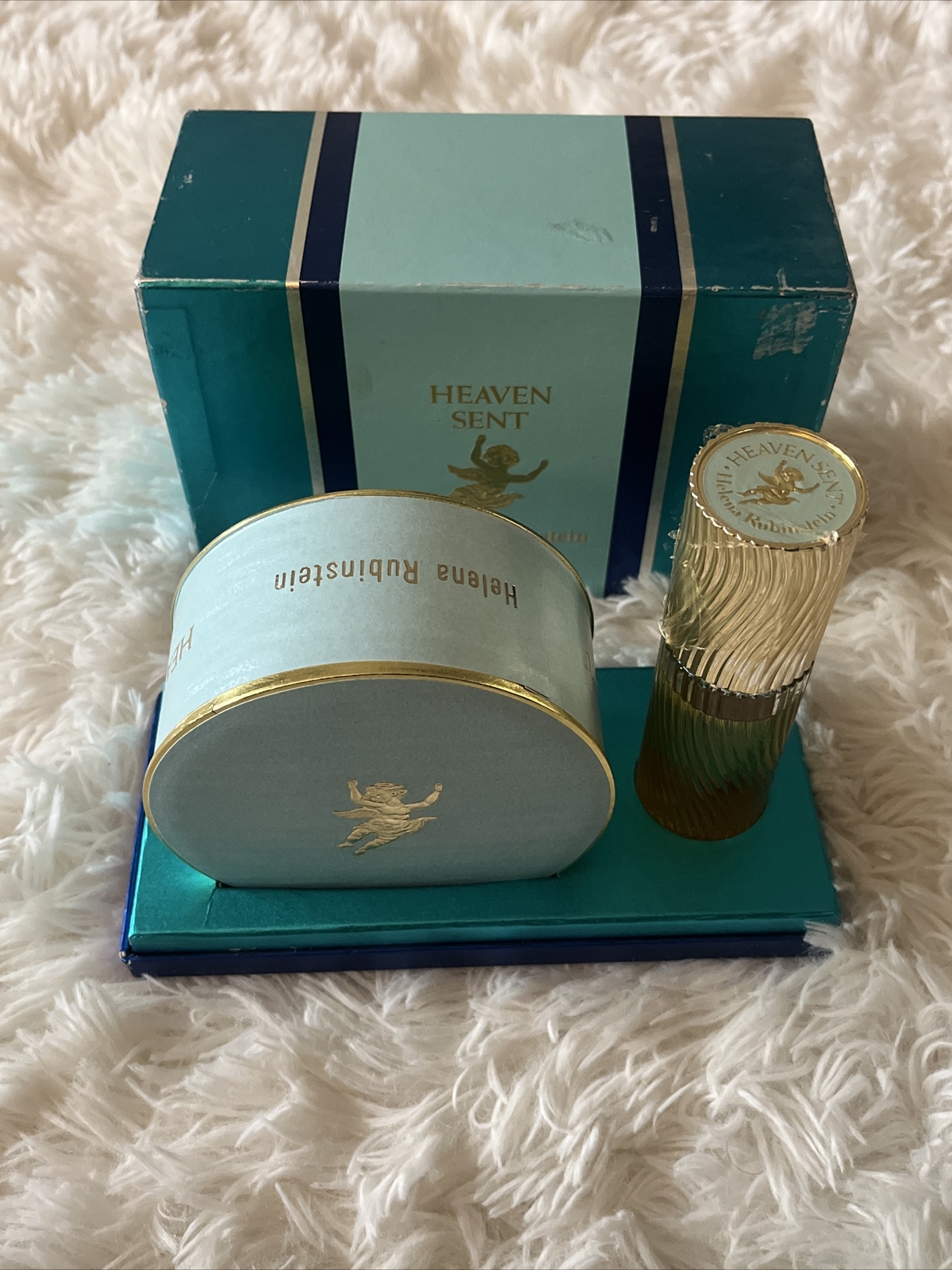 VINTAGE HELENA RUBINSTEIN HEAVEN SENT PERFUME Dusting Powder Set RARE 1960’s VINTAGE HELENA RUBINSTEIN HEAVEN SENT PERFUME Dusting Powder Set RARE 1960’s