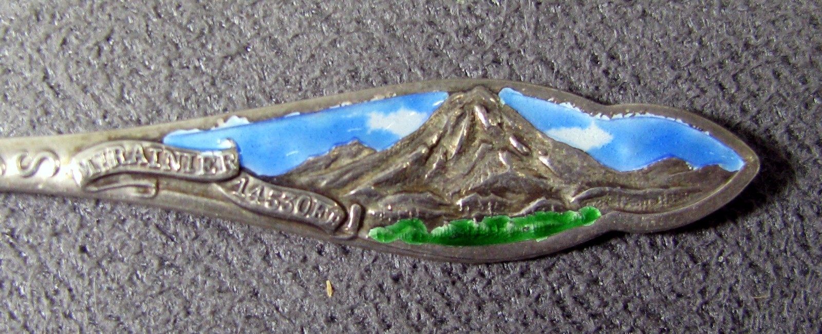 Enameled Sterling Silver Mt Rainier Seattle Souvenir Spoon